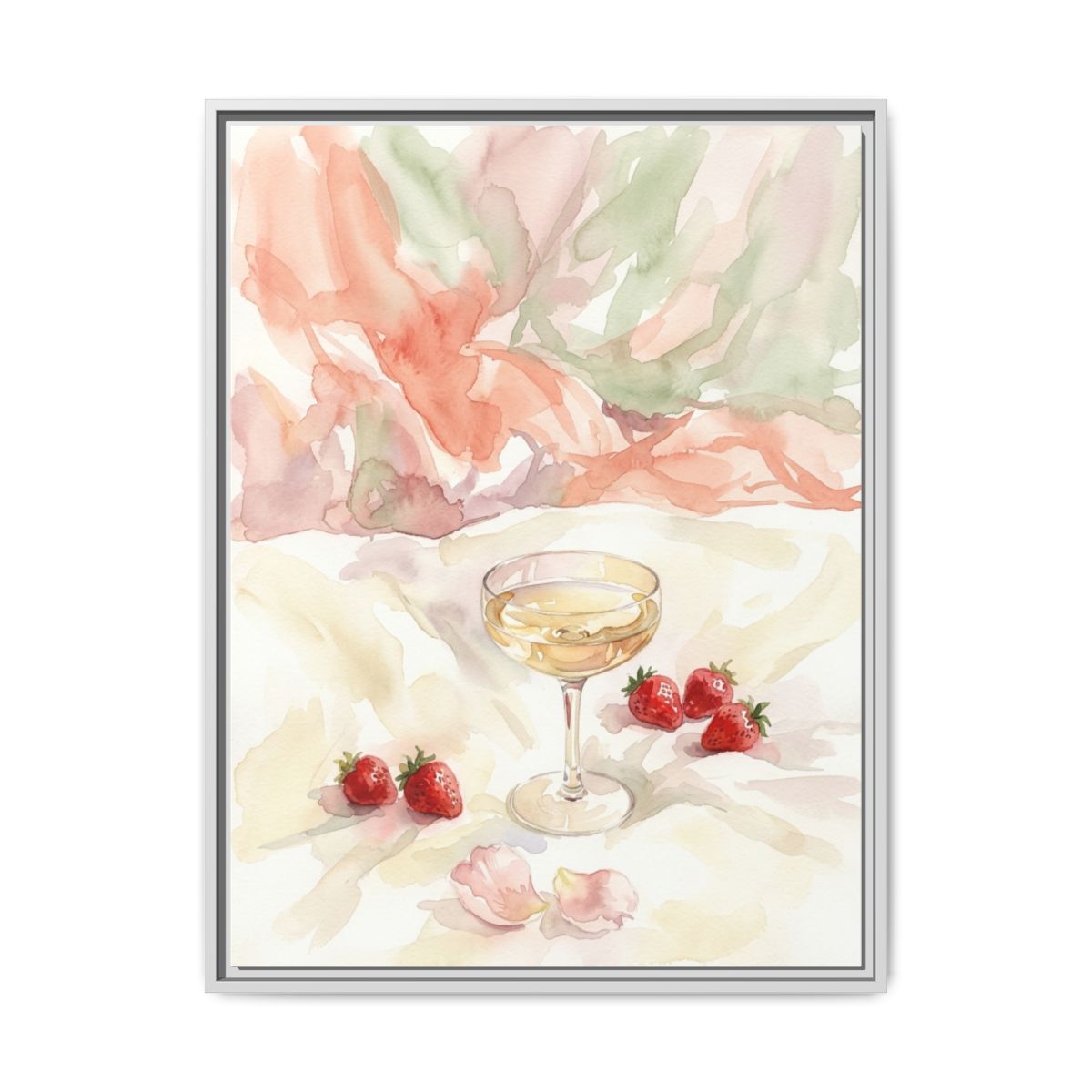 Champagne Strawberry Canvas Wall Art | Watercolor Bedroom Romantic Print | Blush Decor Gift — Thumbnail 4