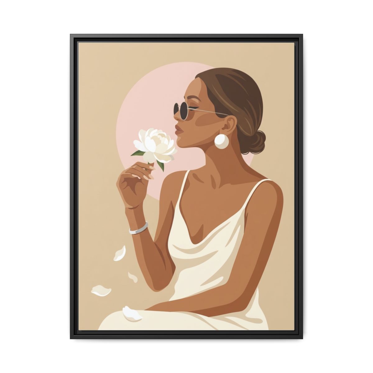 Woman Peony Canvas Wall Art | Fashion Editorial Flat Vector Print | Champagne Bedroom Decor — Thumbnail 2