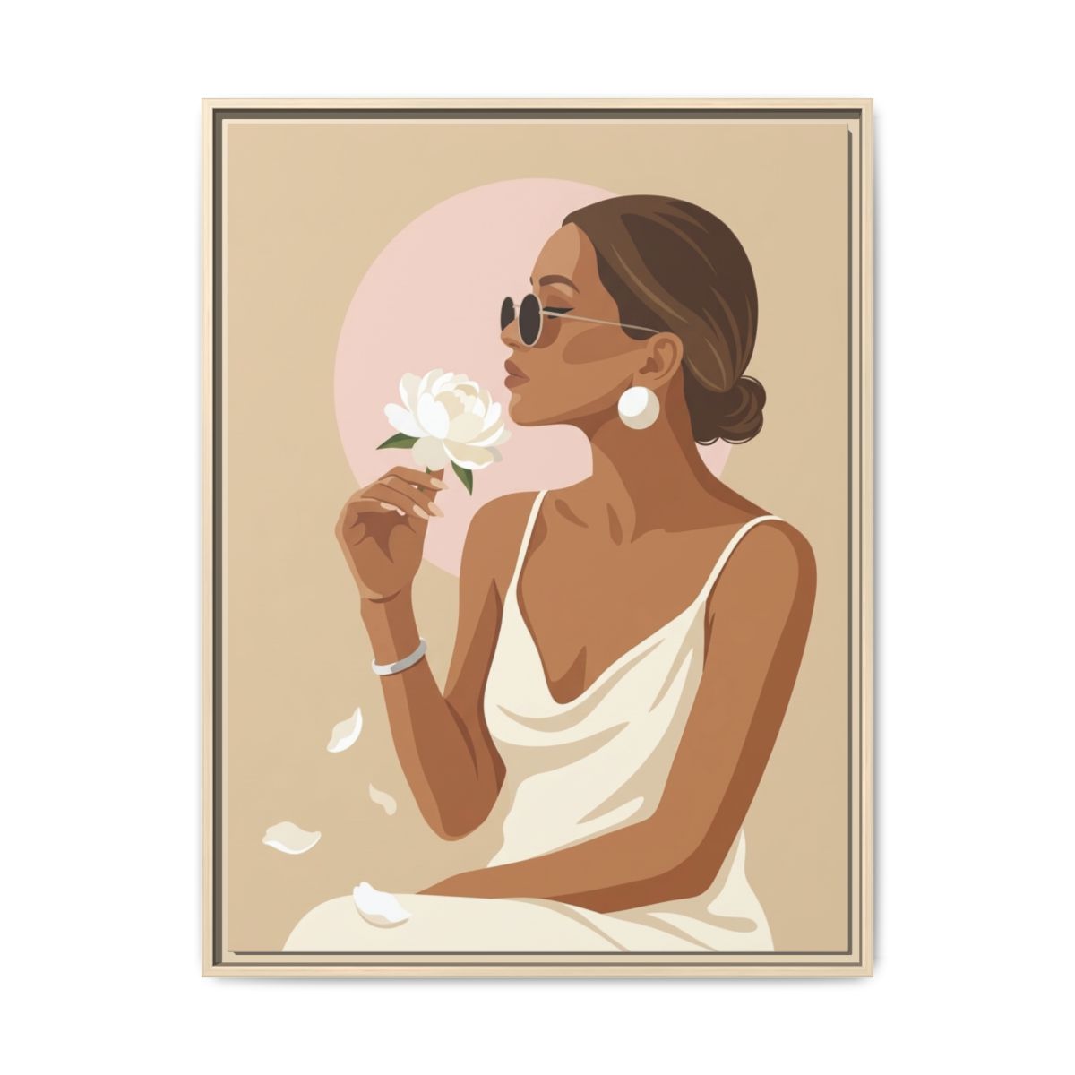Woman Peony Canvas Wall Art | Fashion Editorial Flat Vector Print | Champagne Bedroom Decor — Thumbnail 5