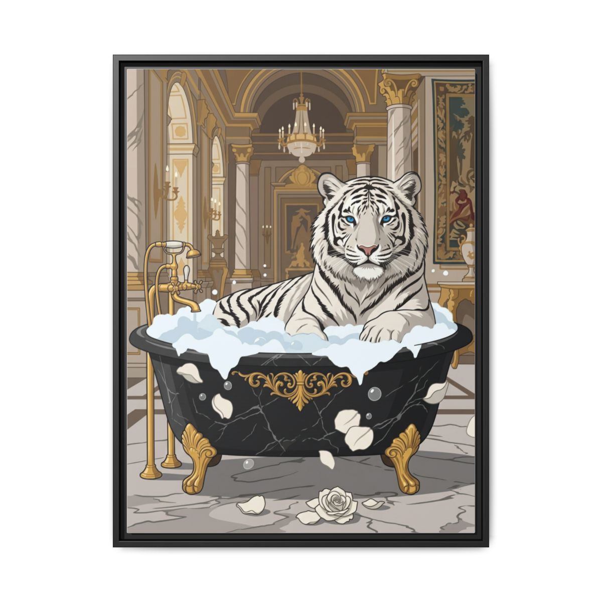 White Tiger Bathtub Canvas Wall Art | Luxury Animal Digital Print | Funny Decor Gift — Thumbnail 2