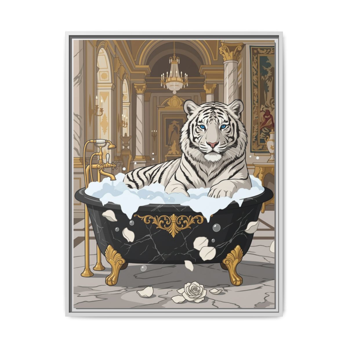 White Tiger Bathtub Canvas Wall Art | Luxury Animal Digital Print | Funny Decor Gift — Thumbnail 4