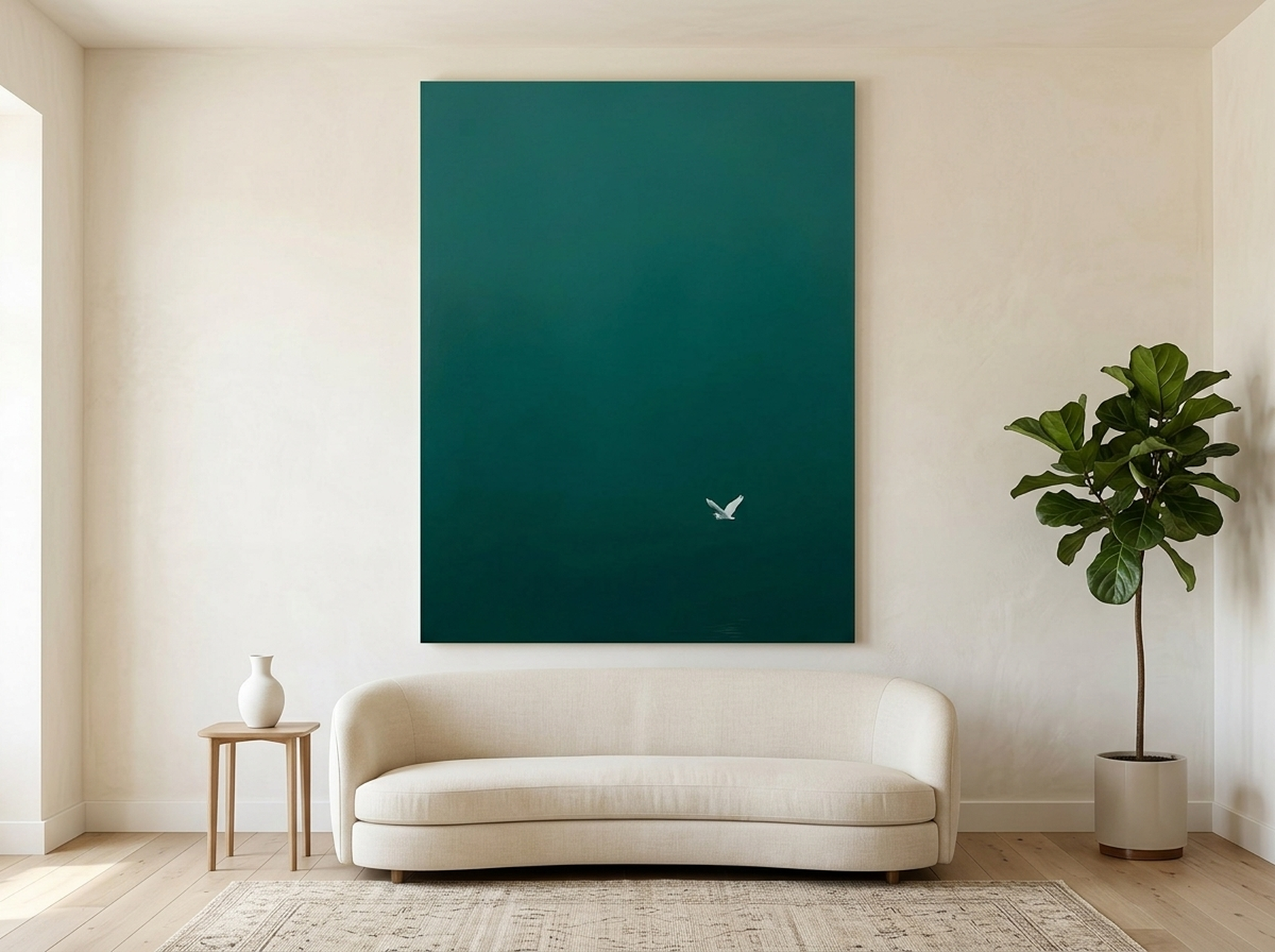 Egret Canvas Wall Art | Minimalist Bird Print | Teal Green Coastal Bedroom Decor Gift