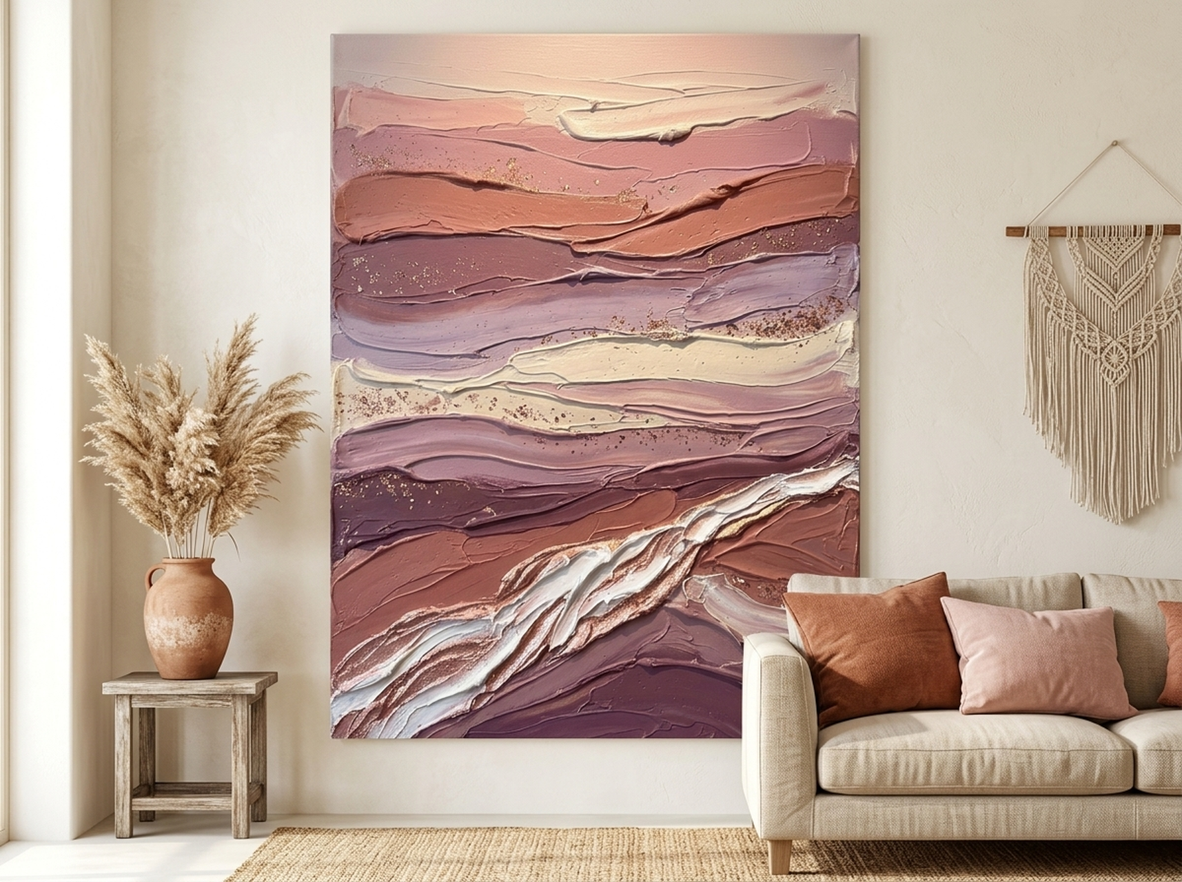 Canyon Strata Canvas Wall Art | Impasto Landscape Print | Earth Tone Living Room Decor Gift