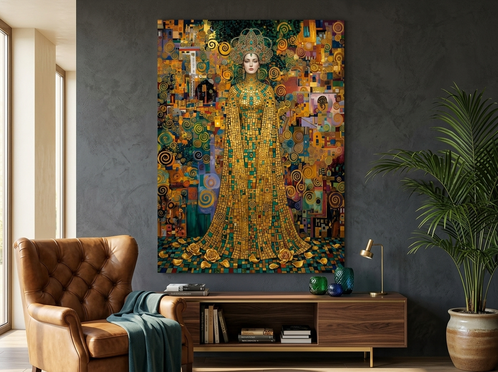 Klimt Mosaic Portrait Canvas Wall Art | Gold Jewel Luxury Decor | Art Nouveau Art Gift
