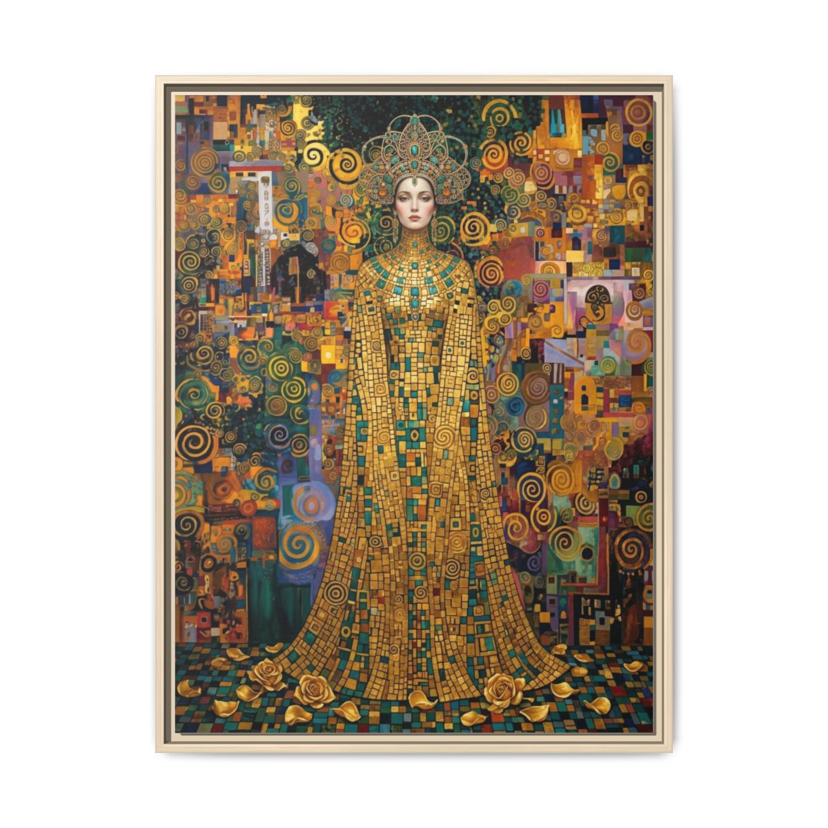 Klimt Mosaic Portrait Canvas Wall Art | Gold Jewel Luxury Decor | Art Nouveau Art Gift — Thumbnail 5