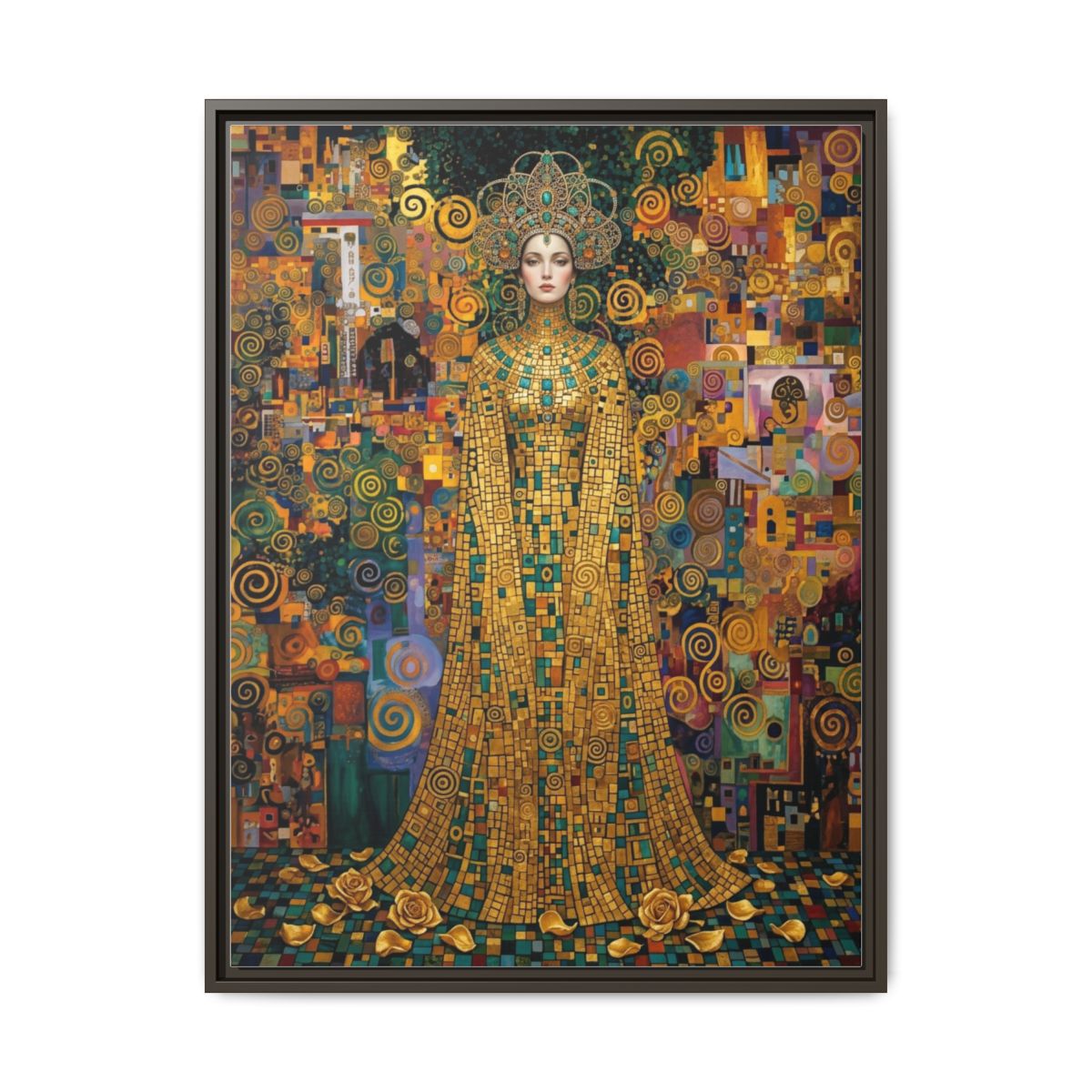 Klimt Mosaic Portrait Canvas Wall Art | Gold Jewel Luxury Decor | Art Nouveau Art Gift — Thumbnail 3