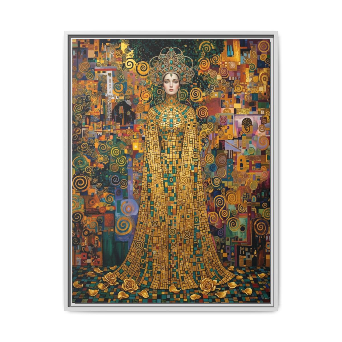 Klimt Mosaic Portrait Canvas Wall Art | Gold Jewel Luxury Decor | Art Nouveau Art Gift — Thumbnail 4