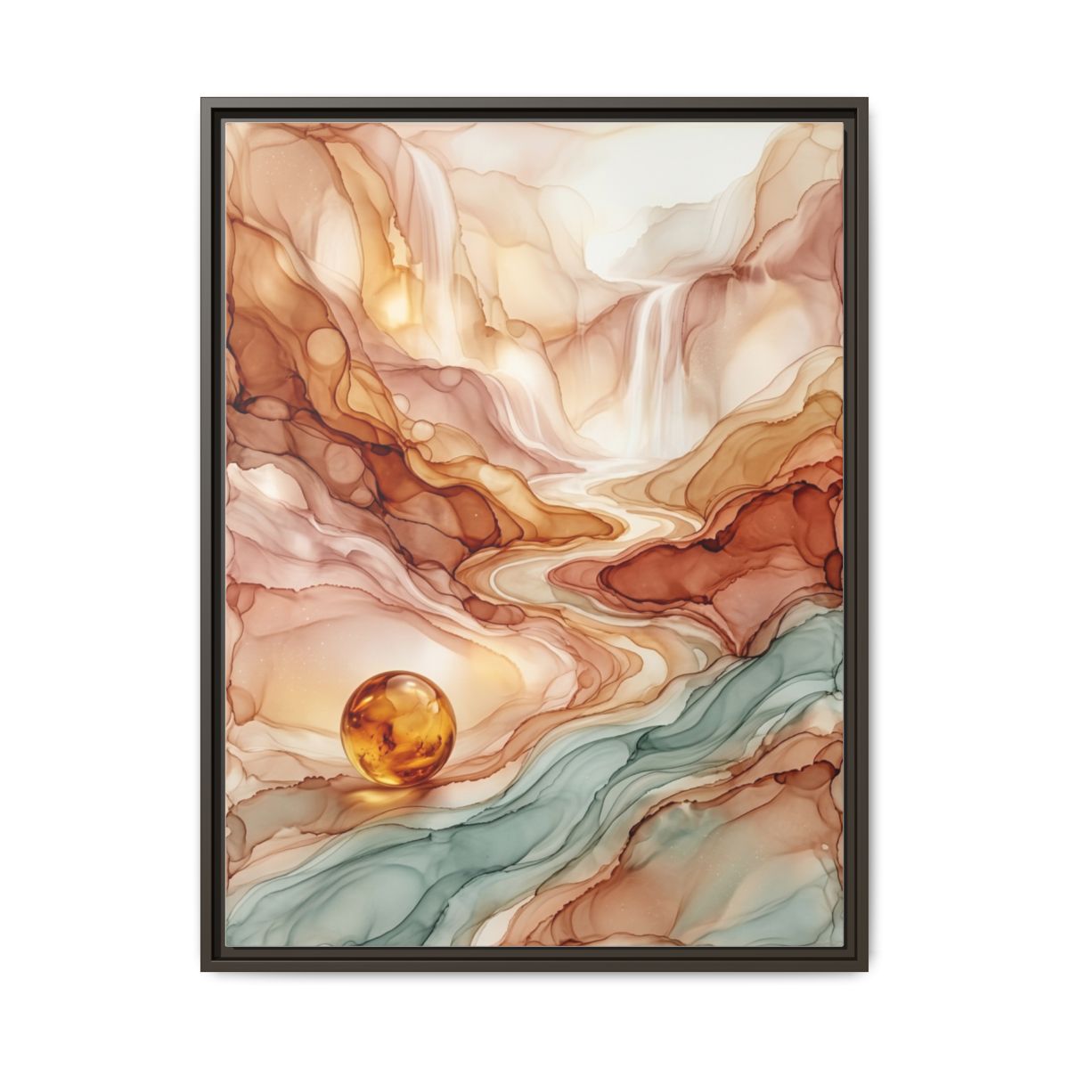 Fluid Abstract Landscape Canvas Wall Art | Gold Amber Living Room Decor | Modern Art Gift — Thumbnail 3