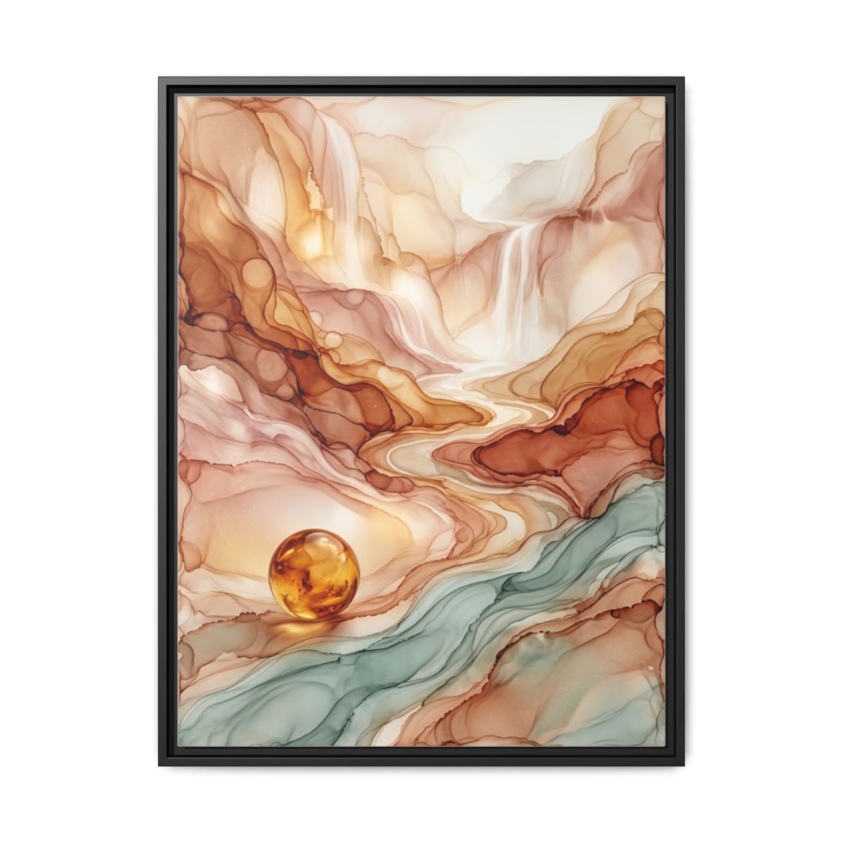 Fluid Abstract Landscape Canvas Wall Art | Gold Amber Living Room Decor | Modern Art Gift - alternate view