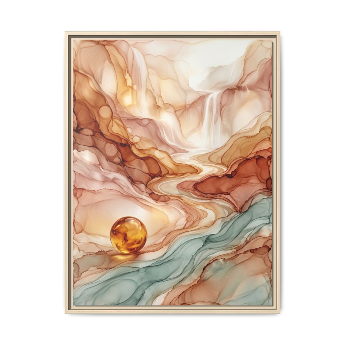 Fluid Abstract Landscape Canvas Wall Art | Gold Amber Living Room Decor | Modern Art Gift — Thumbnail 5