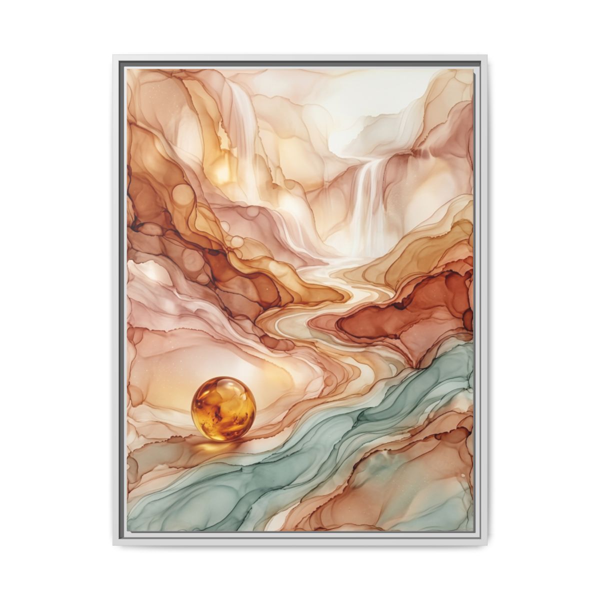 Fluid Abstract Landscape Canvas Wall Art | Gold Amber Living Room Decor | Modern Art Gift — Thumbnail 4