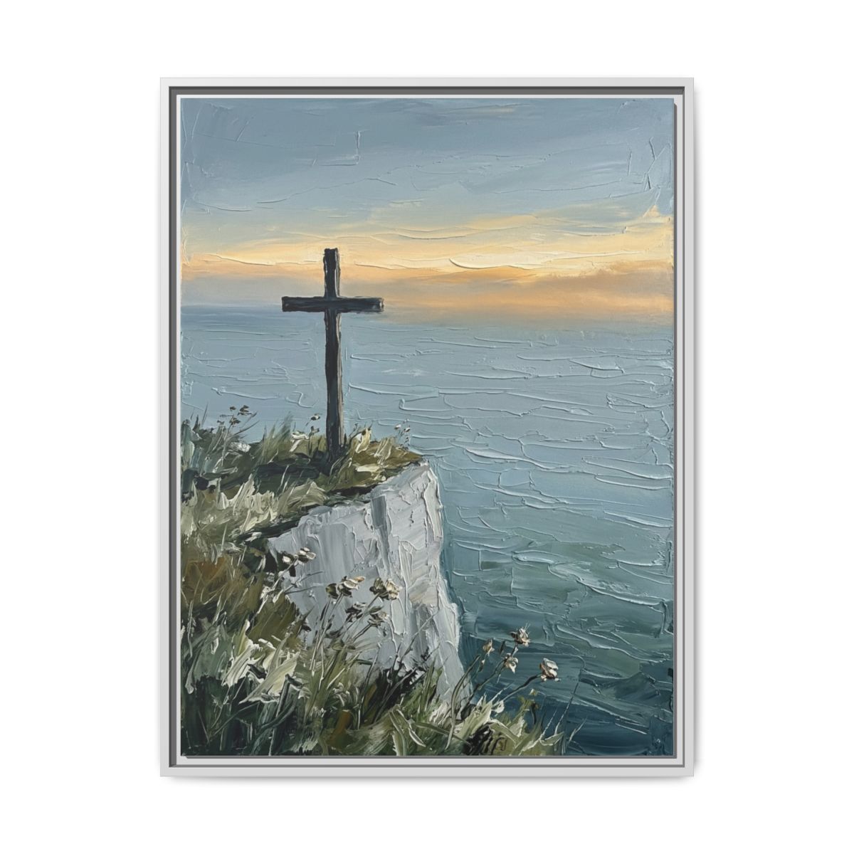 Mountain Cross Canvas Wall Art | Impressionist Christian Landscape Framed Print | Decor — Thumbnail 4