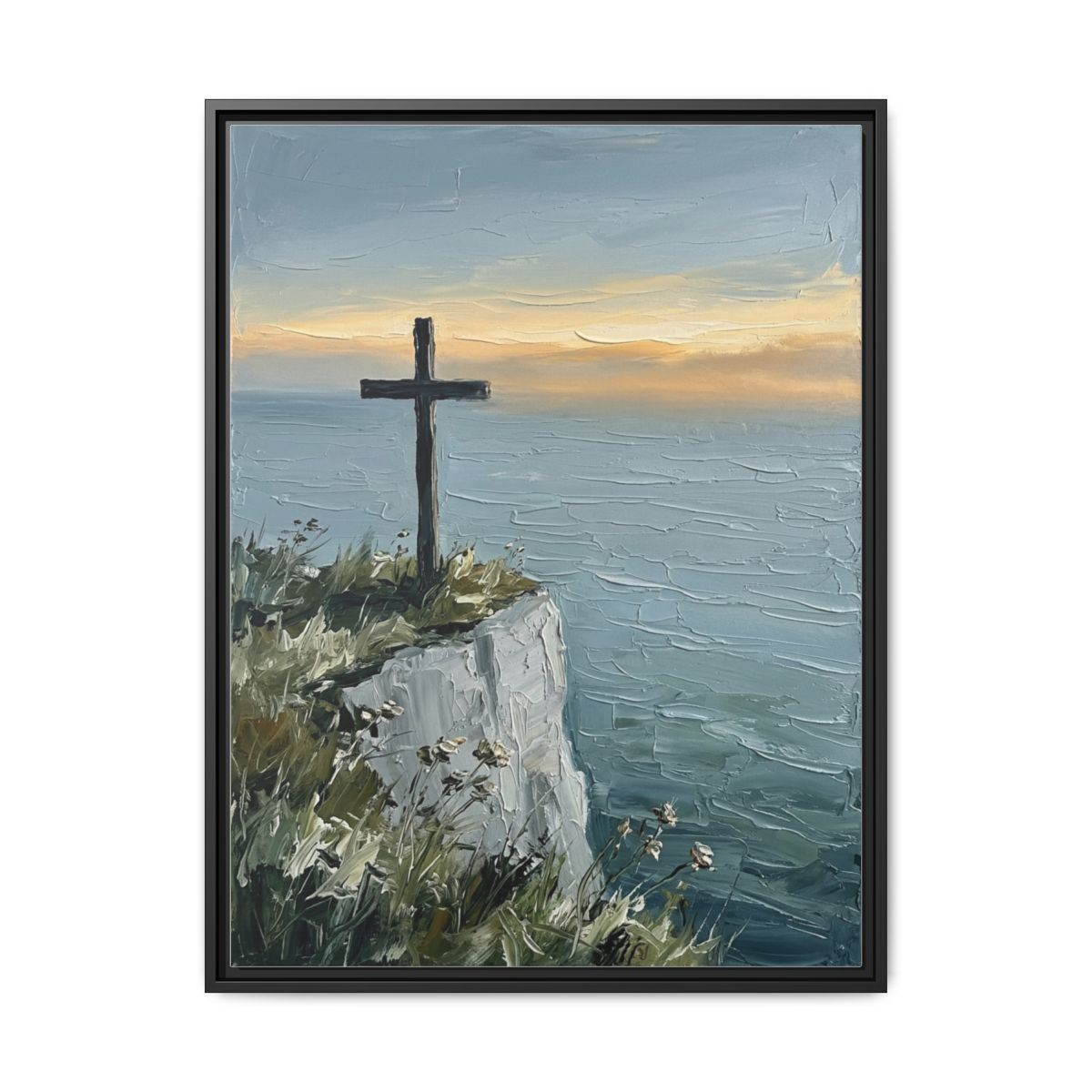 Mountain Cross Canvas Wall Art | Impressionist Christian Landscape Framed Print | Decor — Thumbnail 2