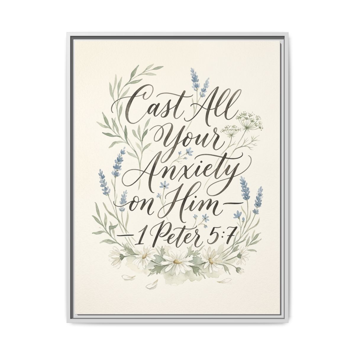 1 Peter 5:7 Canvas Wall Art | Botanical Calligraphy Christian Framed Print | Bedroom Decor — Thumbnail 4