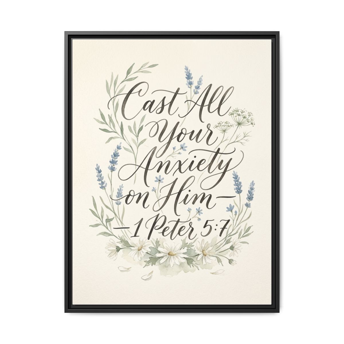 1 Peter 5:7 Canvas Wall Art | Botanical Calligraphy Christian Framed Print | Bedroom Decor — Thumbnail 2