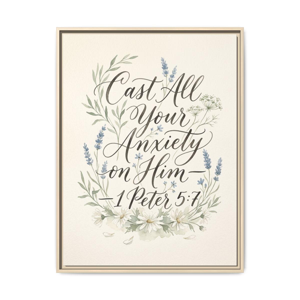 1 Peter 5:7 Canvas Wall Art | Botanical Calligraphy Christian Framed Print | Bedroom Decor — Thumbnail 5