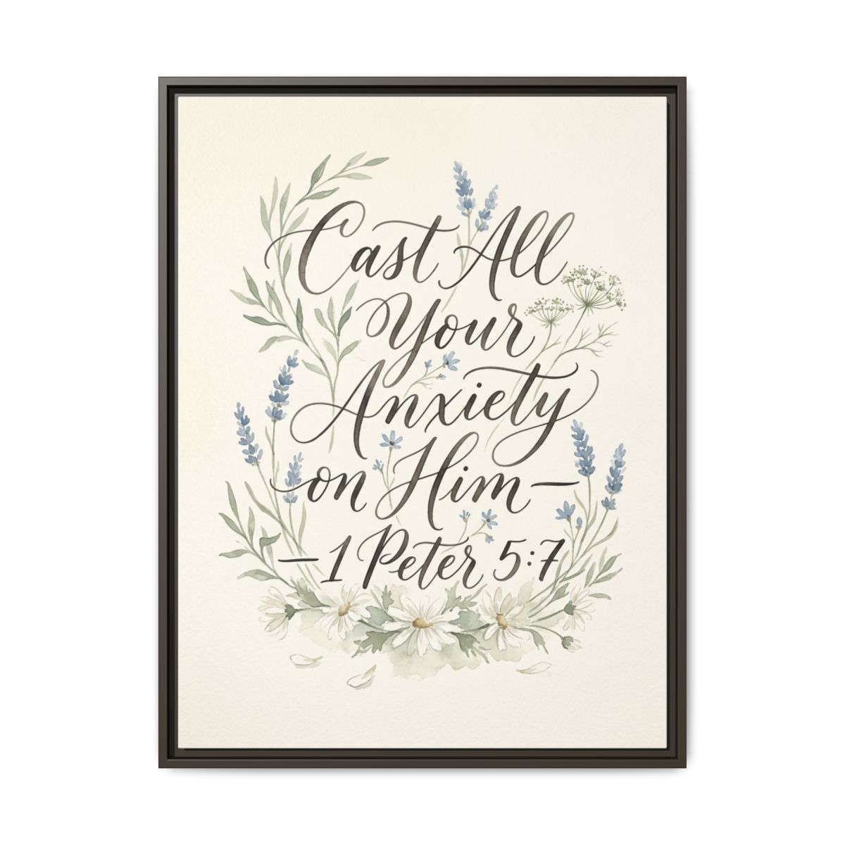 1 Peter 5:7 Canvas Wall Art | Botanical Calligraphy Christian Framed Print | Bedroom Decor — Thumbnail 3