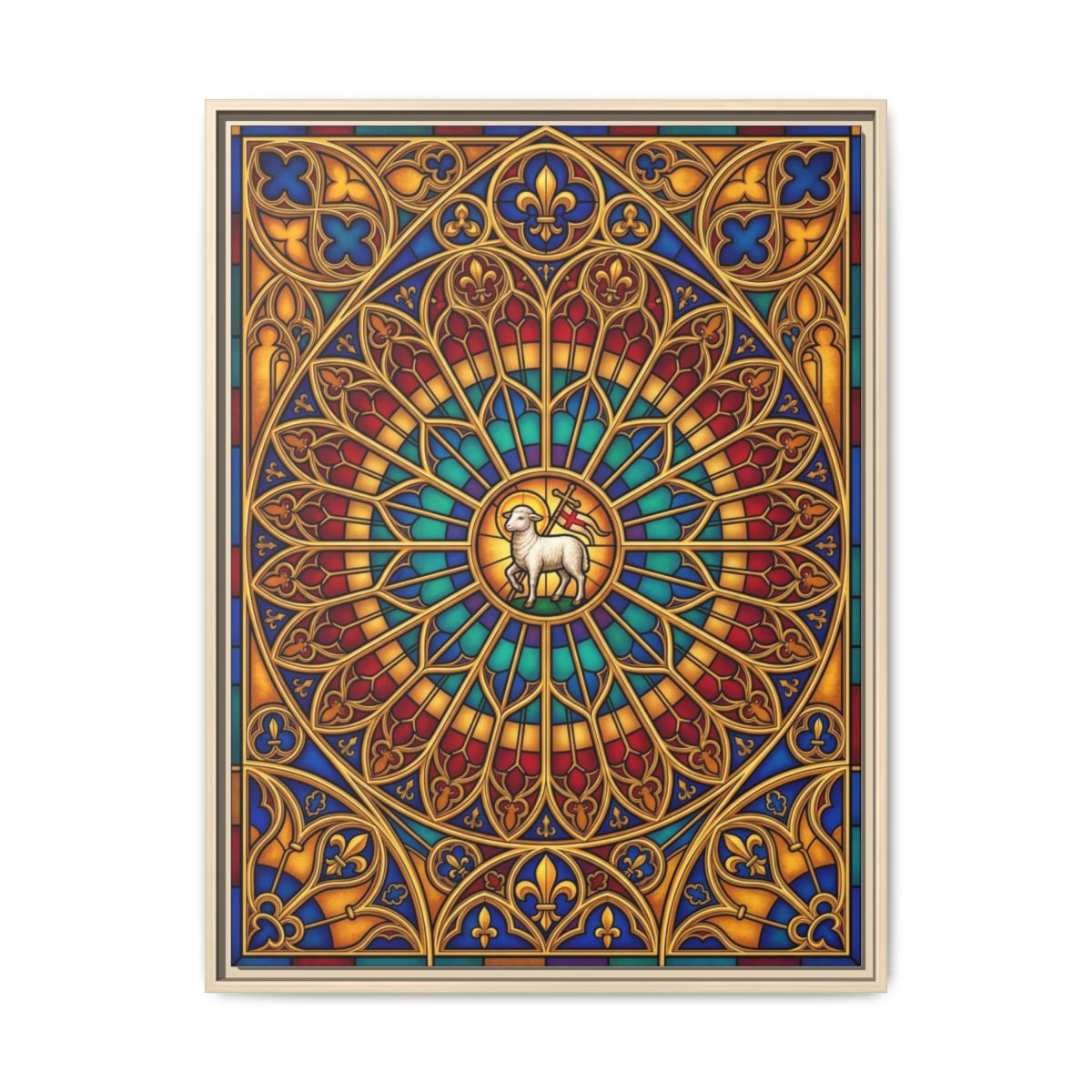 Agnus Dei Stained Glass Canvas Wall Art | Gothic Rose Window Christian Framed Print | Decor — Thumbnail 5
