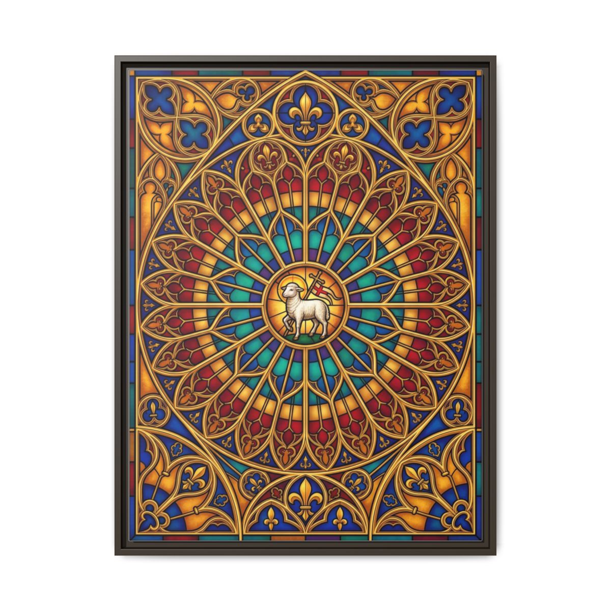 Agnus Dei Stained Glass Canvas Wall Art | Gothic Rose Window Christian Framed Print | Decor — Thumbnail 3