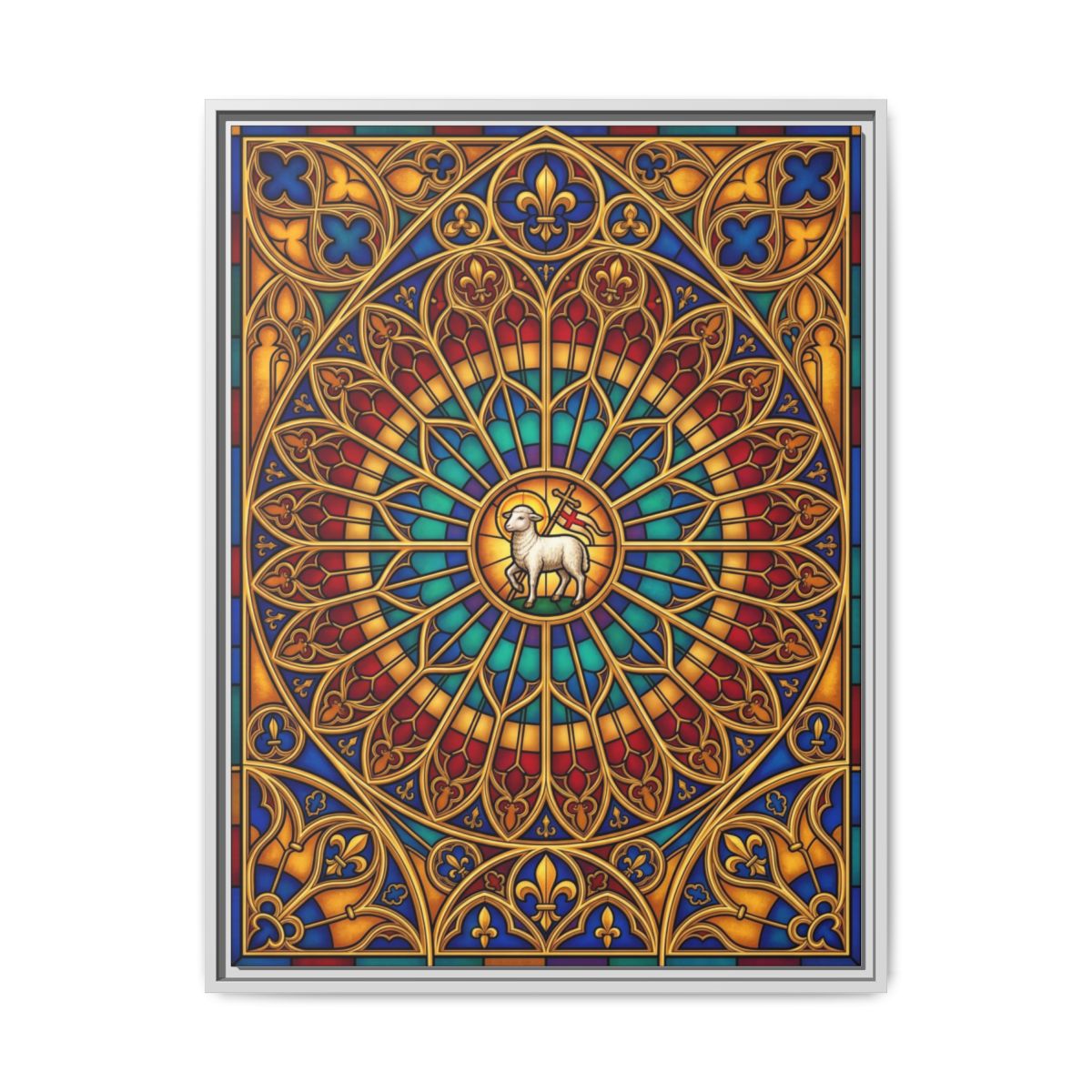 Agnus Dei Stained Glass Canvas Wall Art | Gothic Rose Window Christian Framed Print | Decor — Thumbnail 4