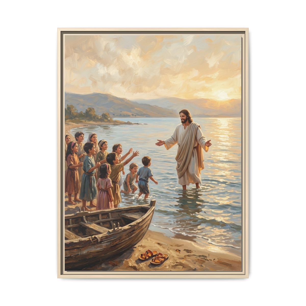 Jesus with Children Canvas Wall Art | Painterly Christian Framed Print | Nursery Faith Decor — Thumbnail 5