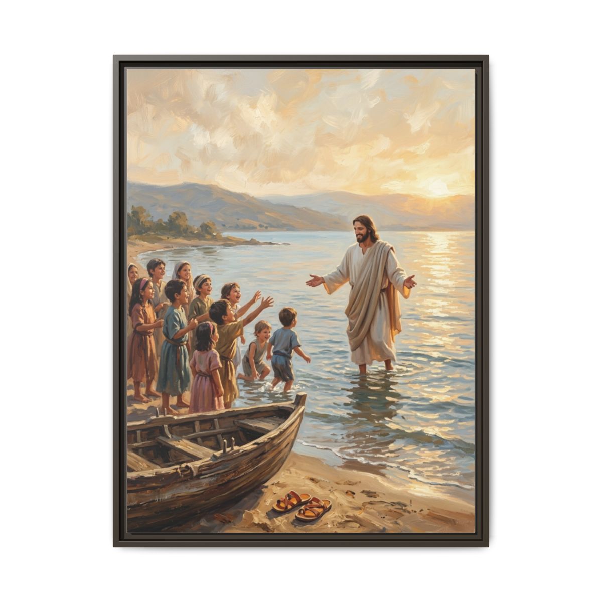 Jesus with Children Canvas Wall Art | Painterly Christian Framed Print | Nursery Faith Decor — Thumbnail 3