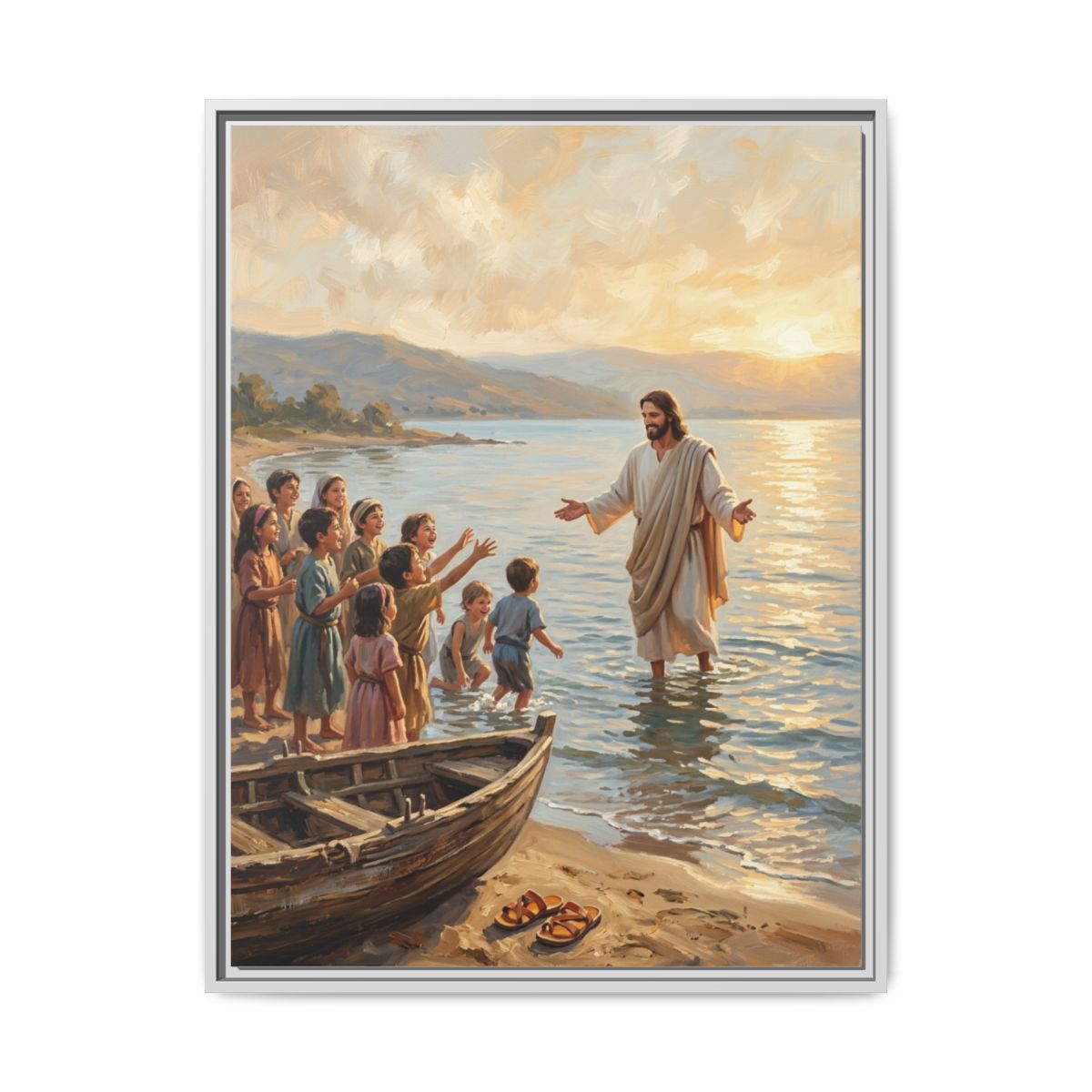 Jesus with Children Canvas Wall Art | Painterly Christian Framed Print | Nursery Faith Decor — Thumbnail 4