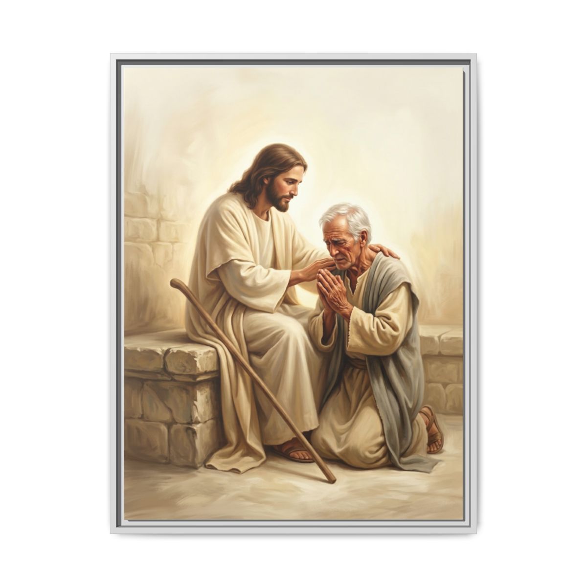 Jesus Embracing Man Canvas Wall Art | Painterly Christian Framed Print | Prayer Room Decor — Thumbnail 4