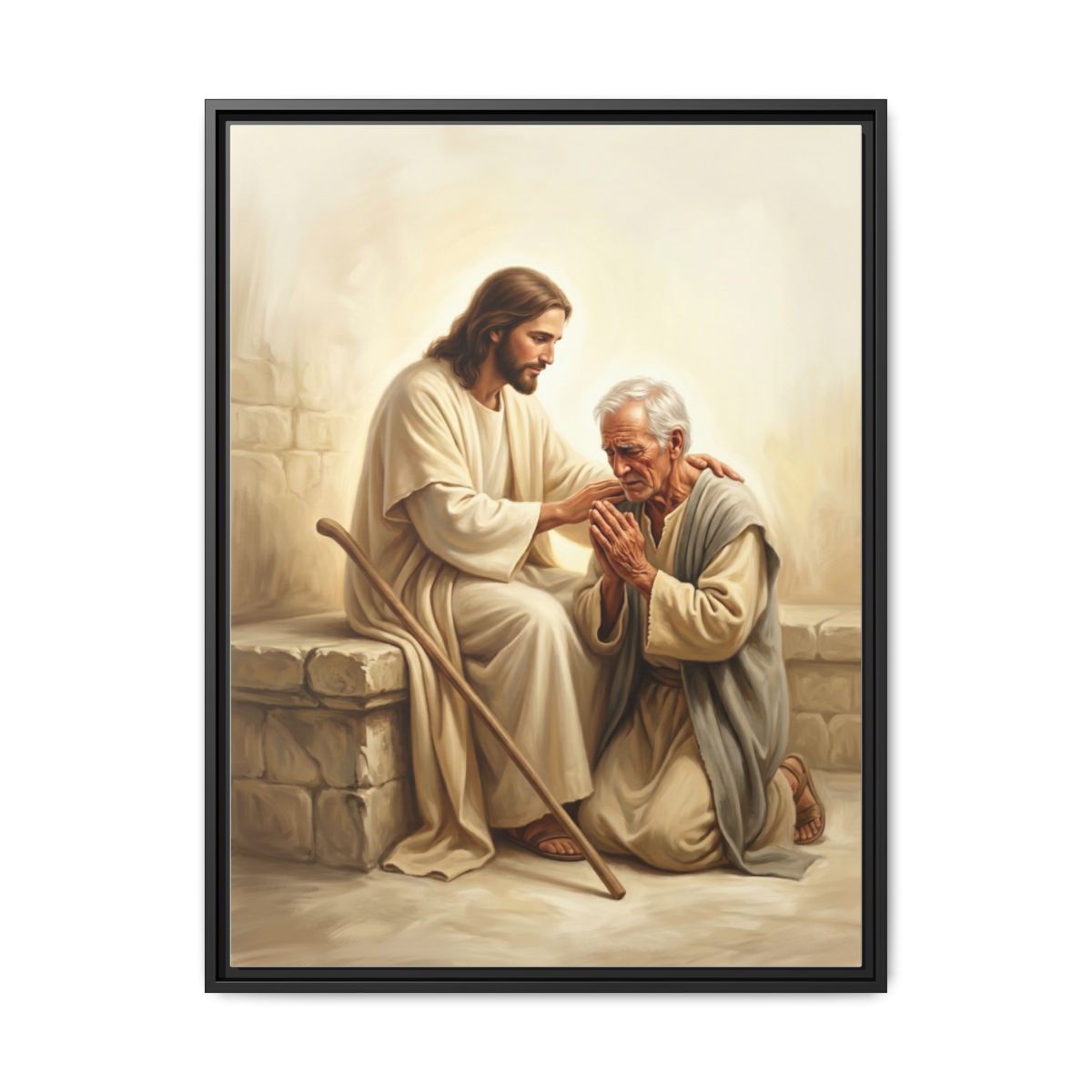 Jesus Embracing Man Canvas Wall Art | Painterly Christian Framed Print | Prayer Room Decor - alternate view