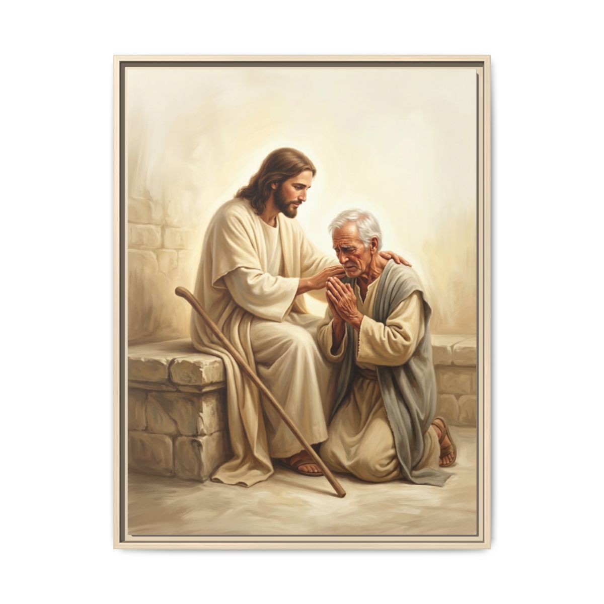 Jesus Embracing Man Canvas Wall Art | Painterly Christian Framed Print | Prayer Room Decor — Thumbnail 5