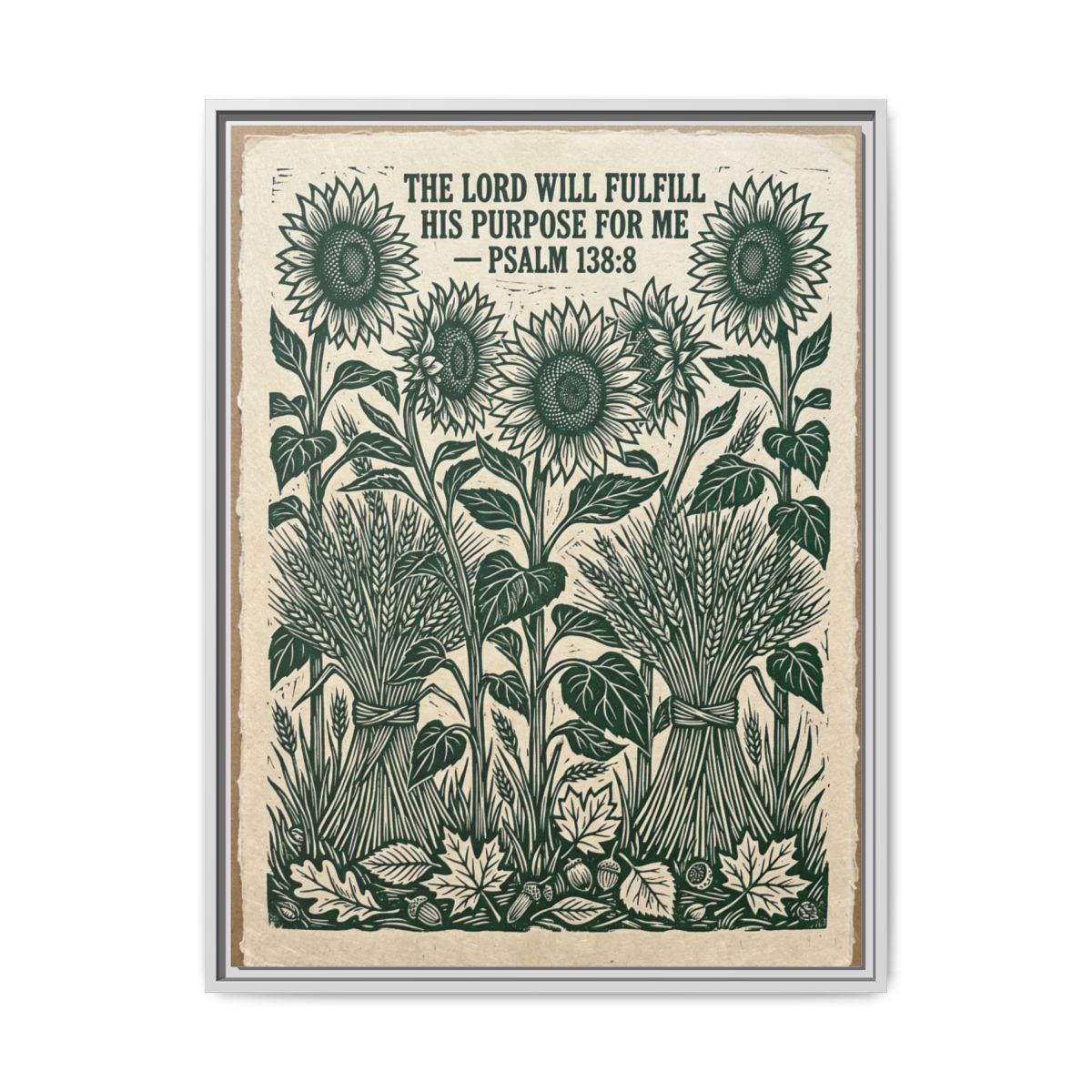 Sunflower Scripture Canvas Wall Art | Vintage Linocut Christian Print | Faith Bedroom Decor — Thumbnail 4