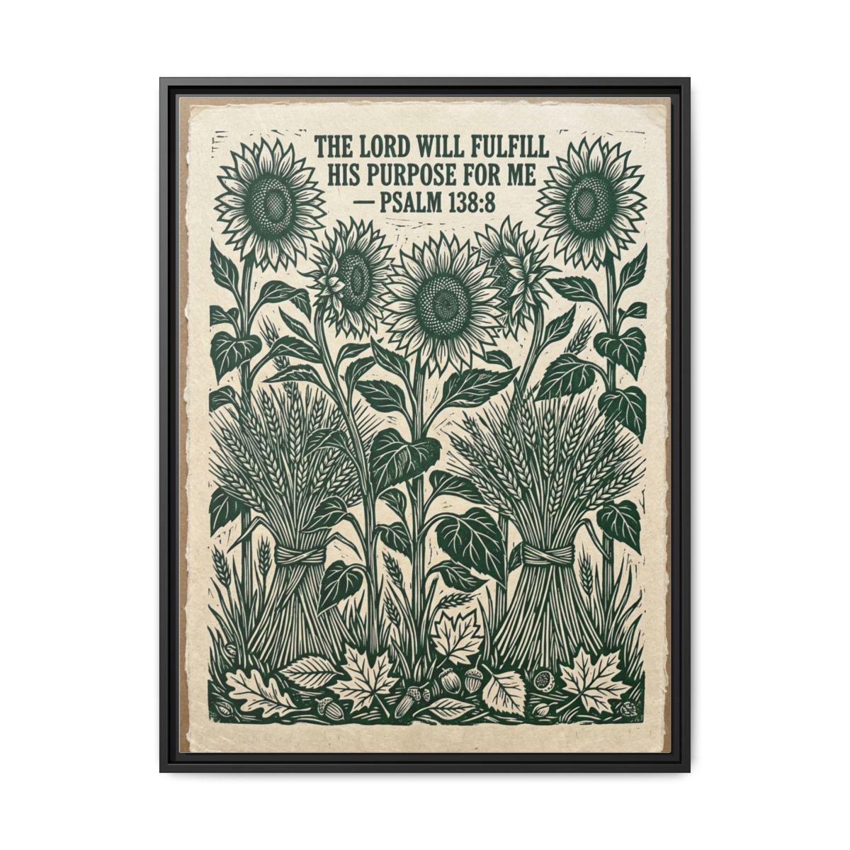 Sunflower Scripture Canvas Wall Art | Vintage Linocut Christian Print | Faith Bedroom Decor - alternate view