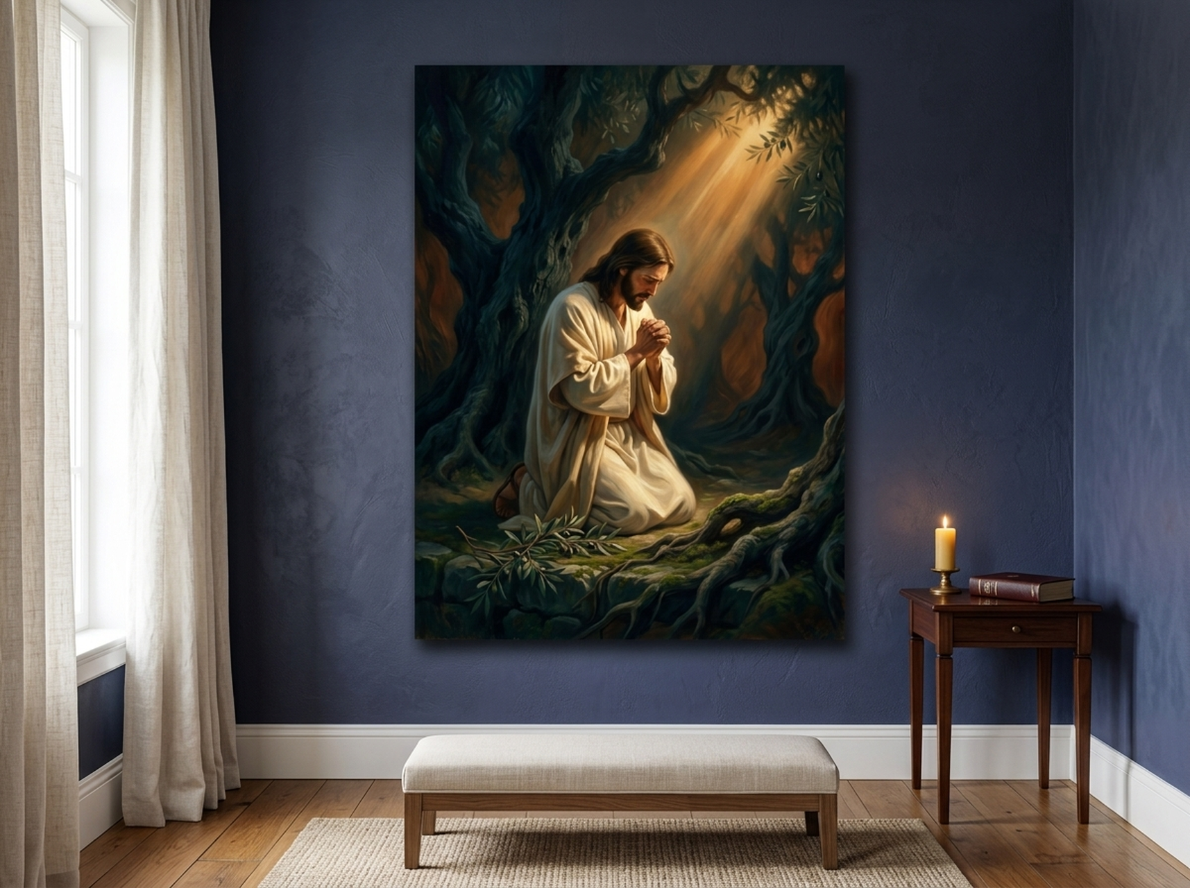 Gethsemane Jesus Prayer Canvas Wall Art | Classical Oil Painting Christian Framed Print | Decor — Image 1
