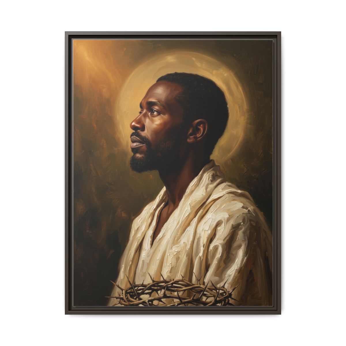 Black Jesus Portrait Canvas Wall Art | Afrocentric Oil Painting Christian Framed Print | Decor — Thumbnail 3