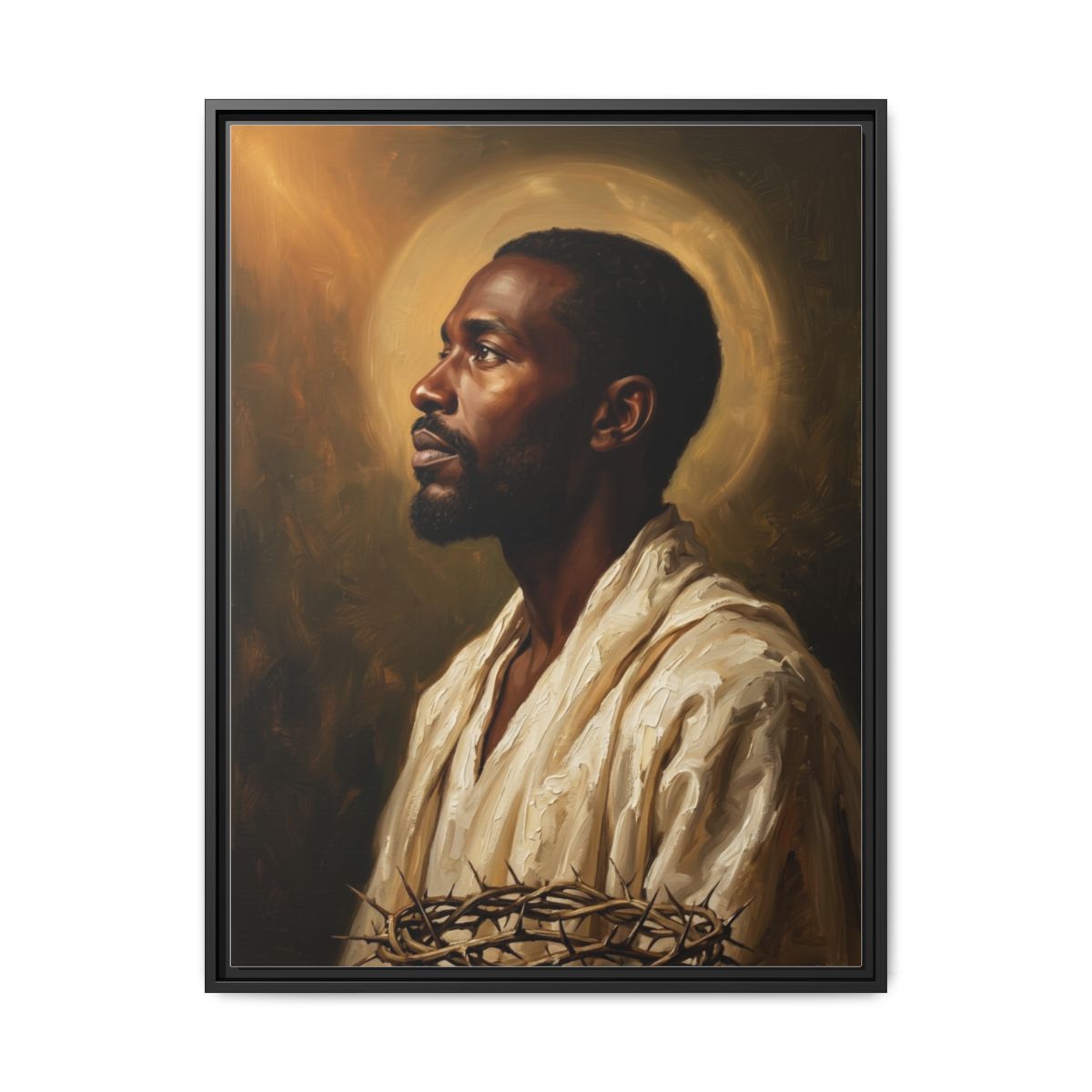 Black Jesus Portrait Canvas Wall Art | Afrocentric Oil Painting Christian Framed Print | Decor - alternate view