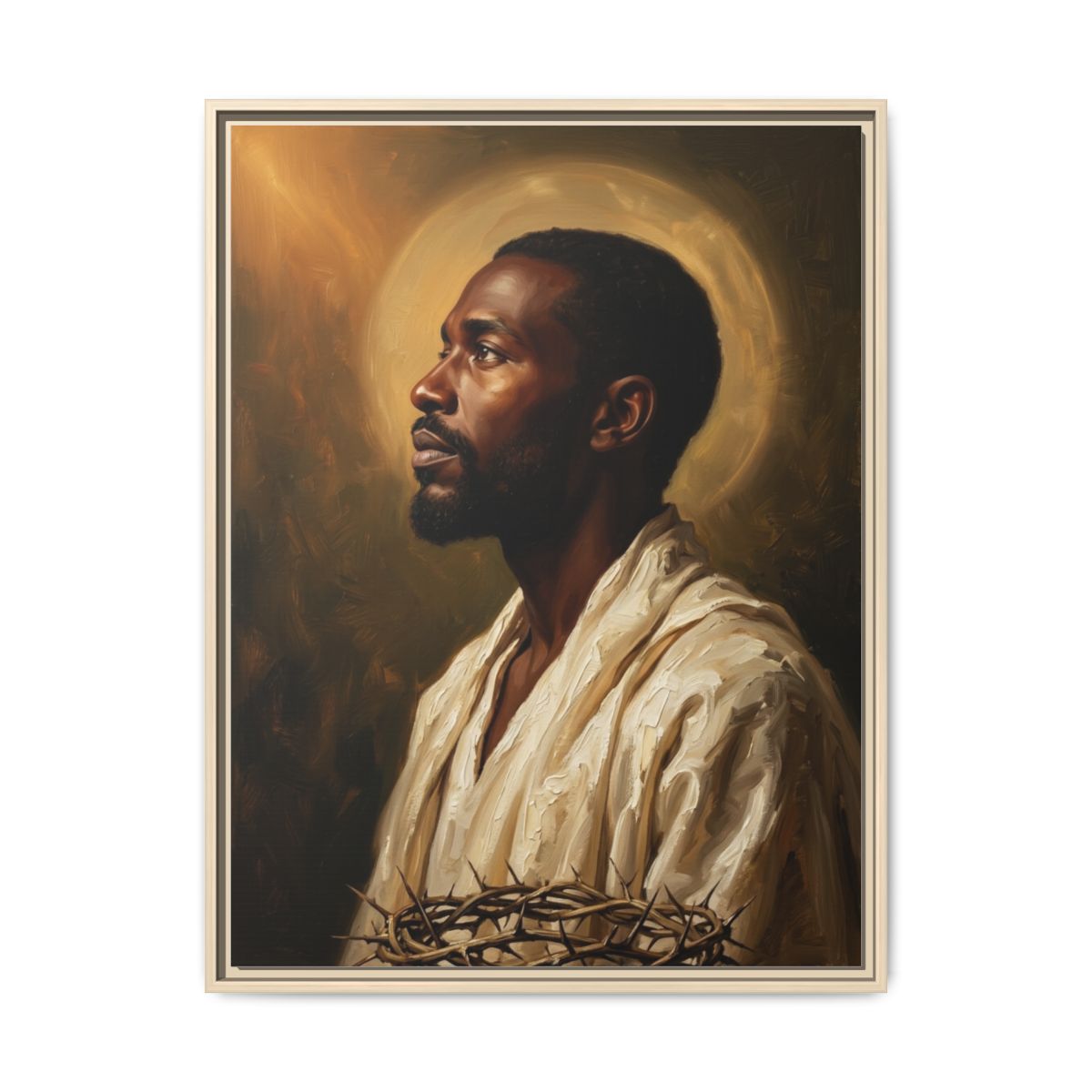 Black Jesus Portrait Canvas Wall Art | Afrocentric Oil Painting Christian Framed Print | Decor — Thumbnail 5