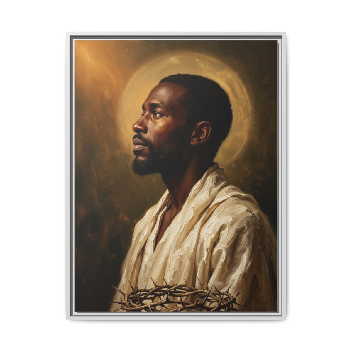 Black Jesus Portrait Canvas Wall Art | Afrocentric Oil Painting Christian Framed Print | Decor — Thumbnail 4