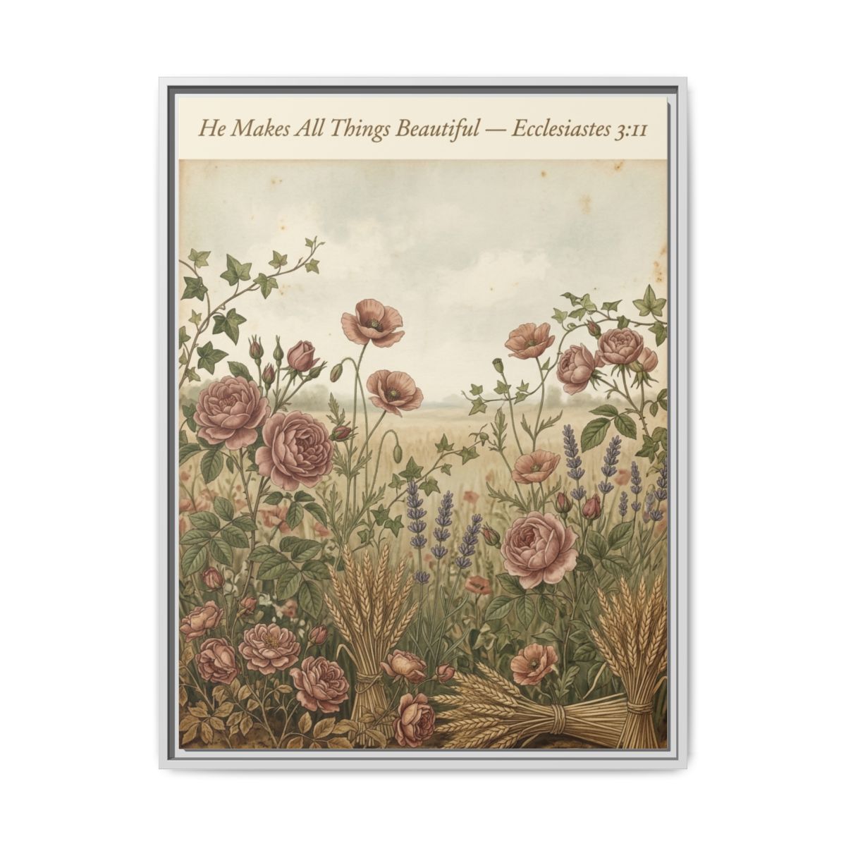 Botanical Scripture Canvas Wall Art | Vintage Ecclesiastes Wildflower Print | Faith Decor — Thumbnail 4