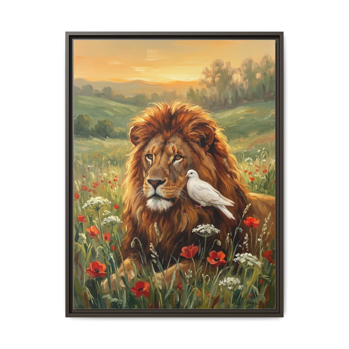 Lion and Dove Canvas Wall Art | Impressionist Christian Framed Print | Faith Peace Decor — Thumbnail 3