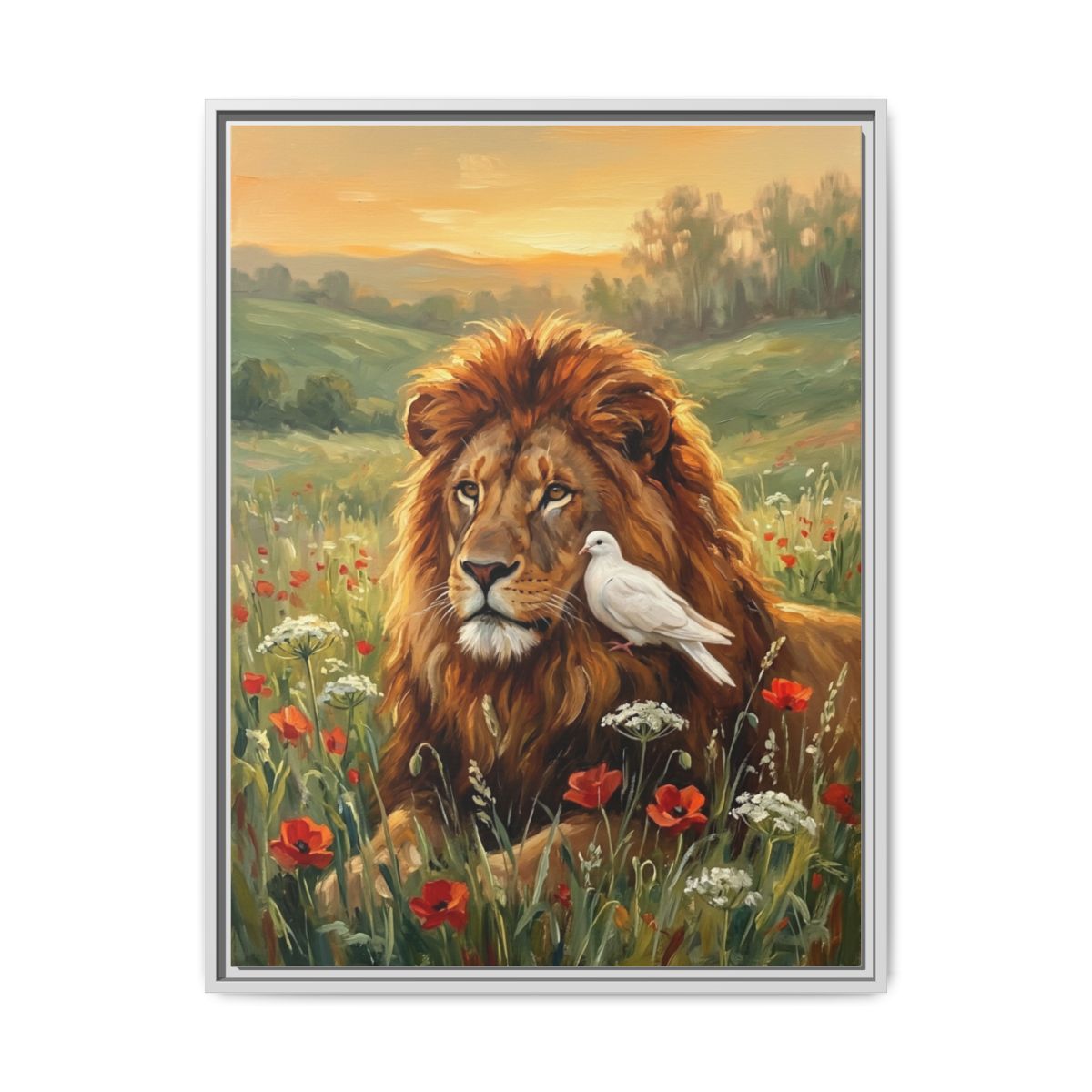 Lion and Dove Canvas Wall Art | Impressionist Christian Framed Print | Faith Peace Decor — Thumbnail 4
