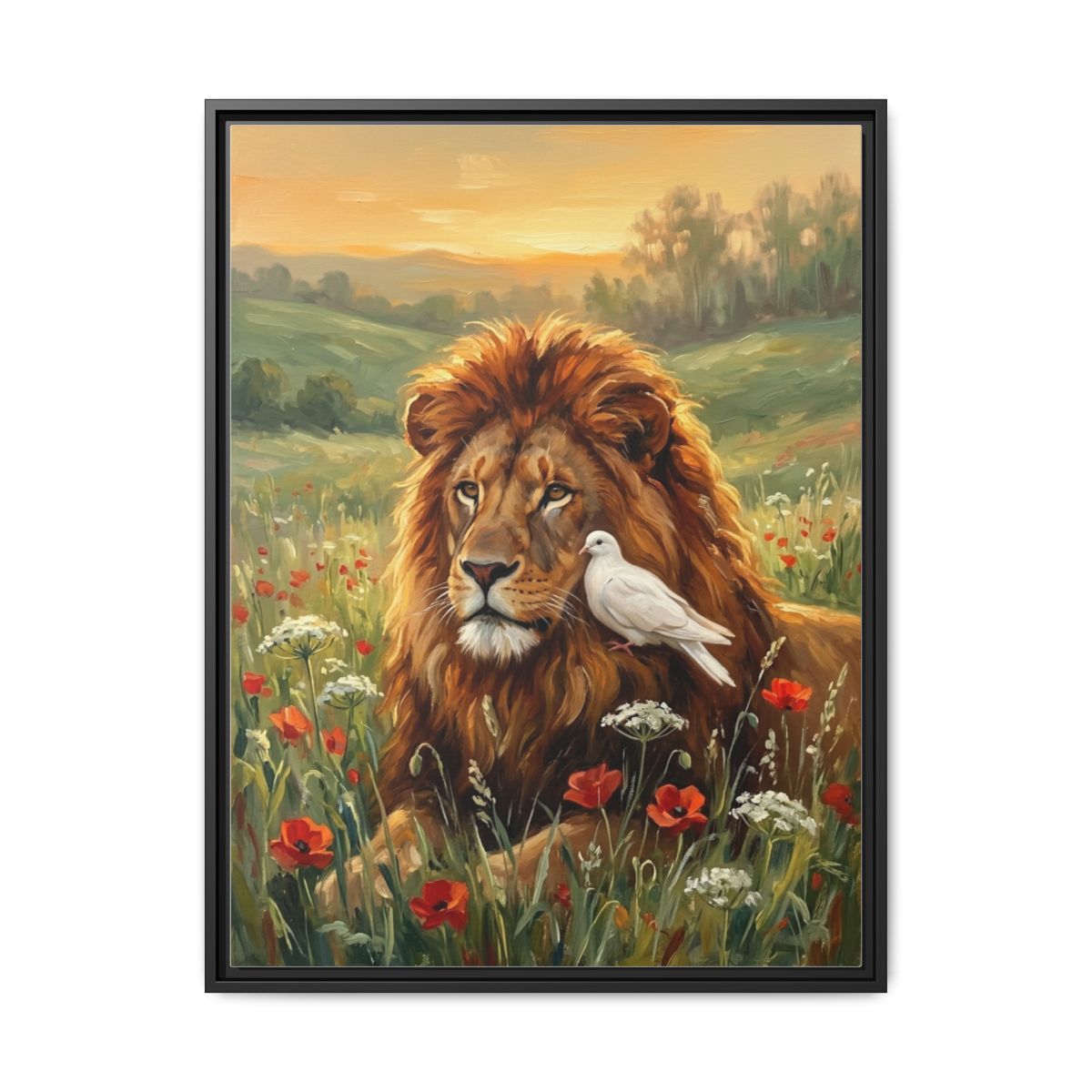 Lion and Dove Canvas Wall Art | Impressionist Christian Framed Print | Faith Peace Decor - alternate view