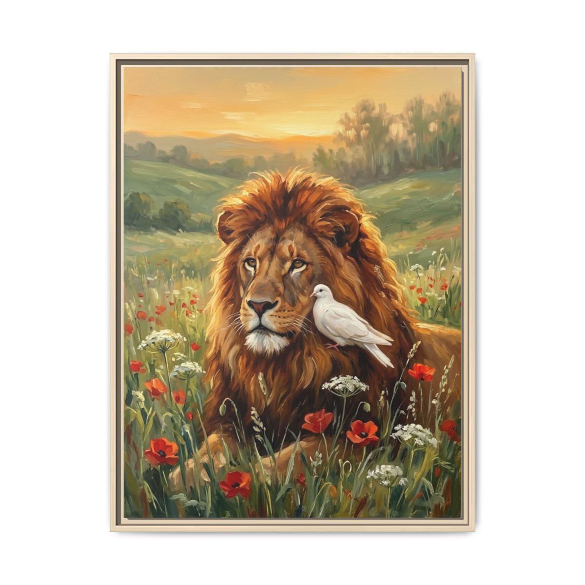 Lion and Dove Canvas Wall Art | Impressionist Christian Framed Print | Faith Peace Decor — Thumbnail 5