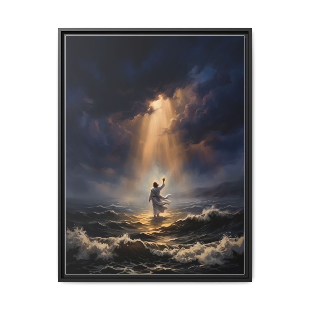 Jesus Walking on Water Canvas Wall Art | Cinematic Christian Framed Print | Faith Bedroom Decor - alternate view
