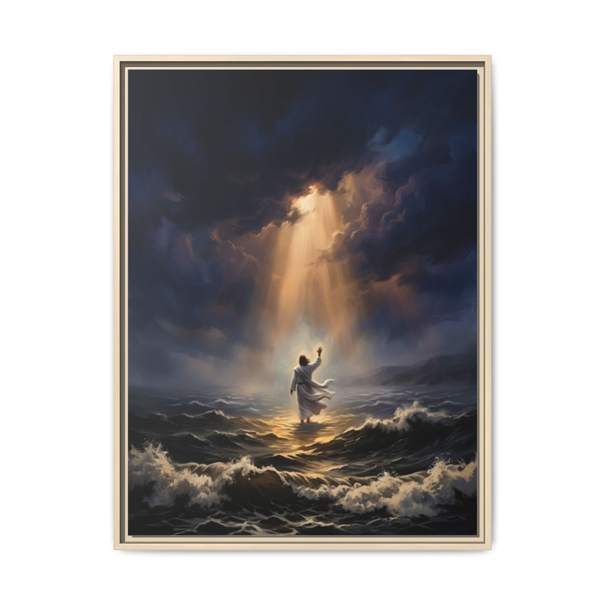 Jesus Walking on Water Canvas Wall Art | Cinematic Christian Framed Print | Faith Bedroom Decor — Thumbnail 5