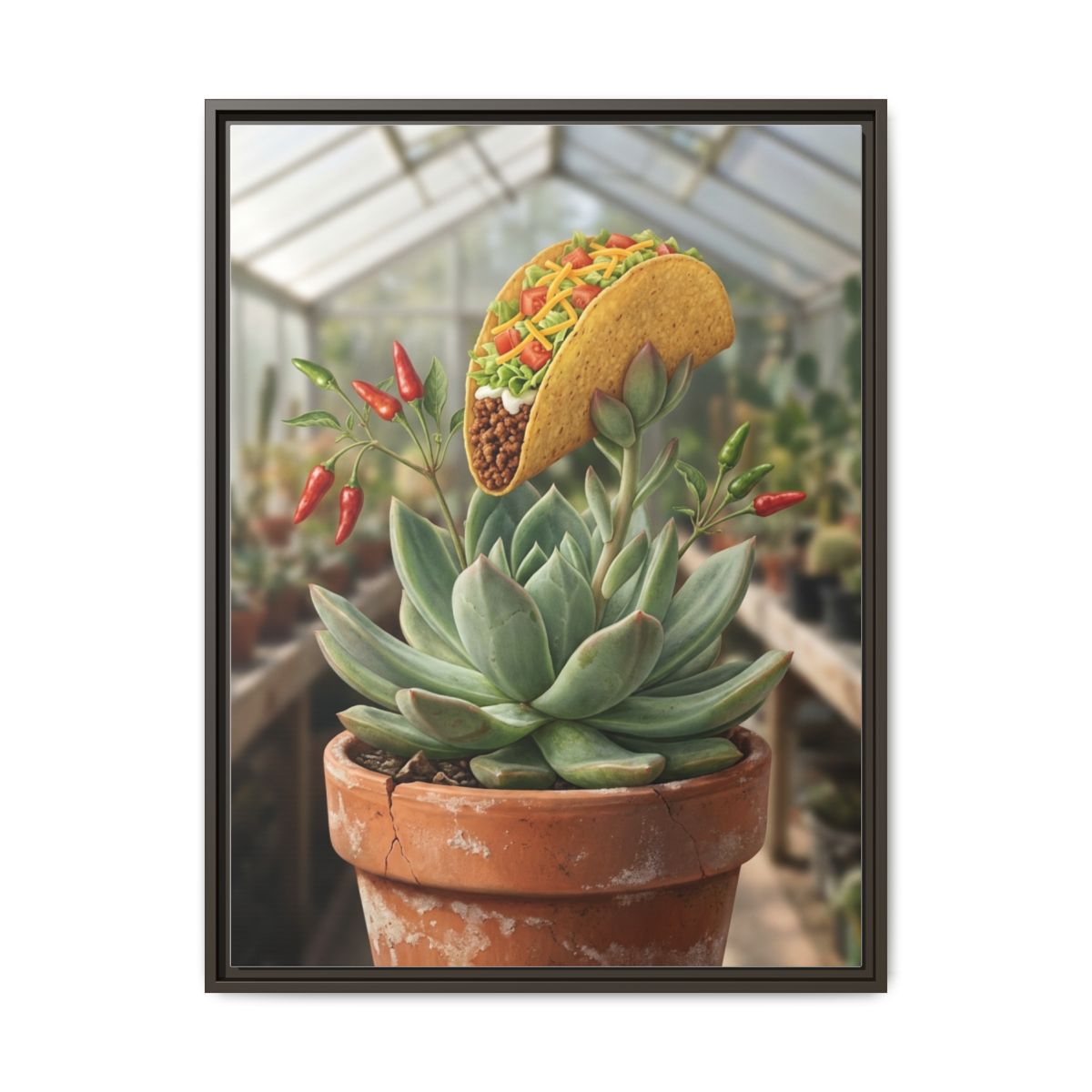 Taco Succulent Plant Canvas Wall Art | Surreal Kitchen Print | Mexican Dining Room Framed Decor — Thumbnail 3