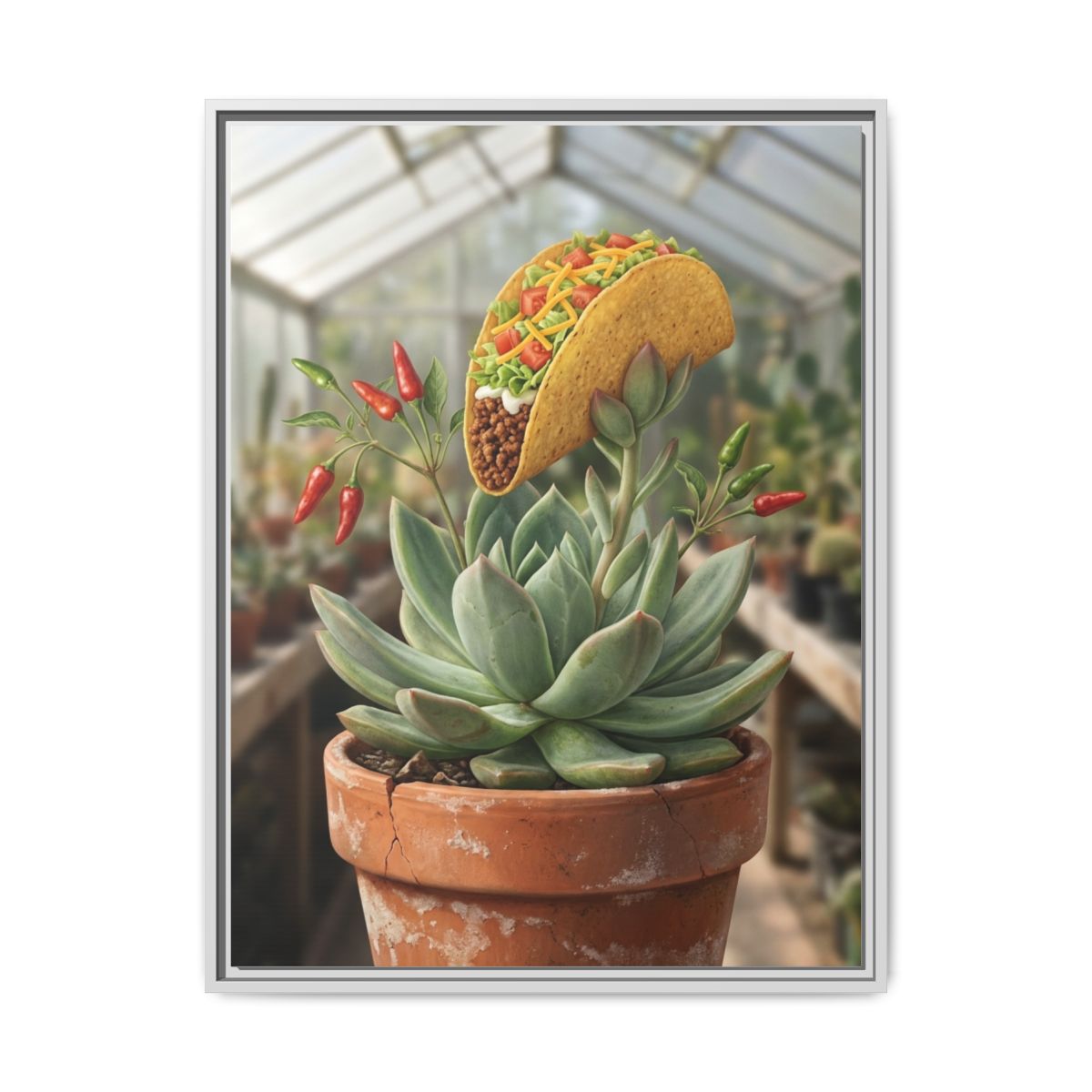 Taco Succulent Plant Canvas Wall Art | Surreal Kitchen Print | Mexican Dining Room Framed Decor — Thumbnail 4