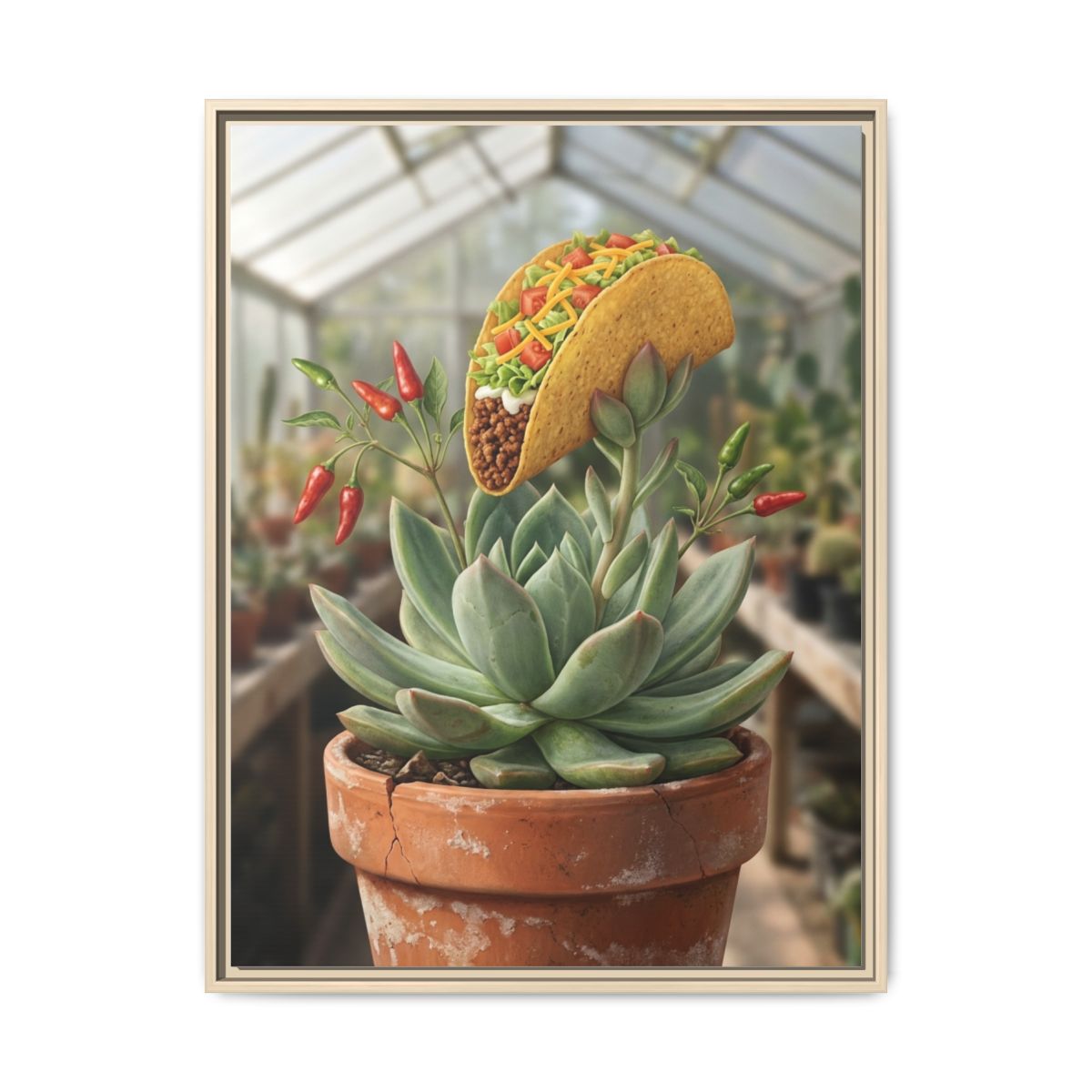 Taco Succulent Plant Canvas Wall Art | Surreal Kitchen Print | Mexican Dining Room Framed Decor — Thumbnail 5