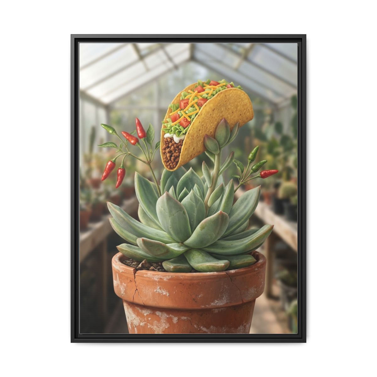 Taco Succulent Plant Canvas Wall Art | Surreal Kitchen Print | Mexican Dining Room Framed Decor — Thumbnail 2