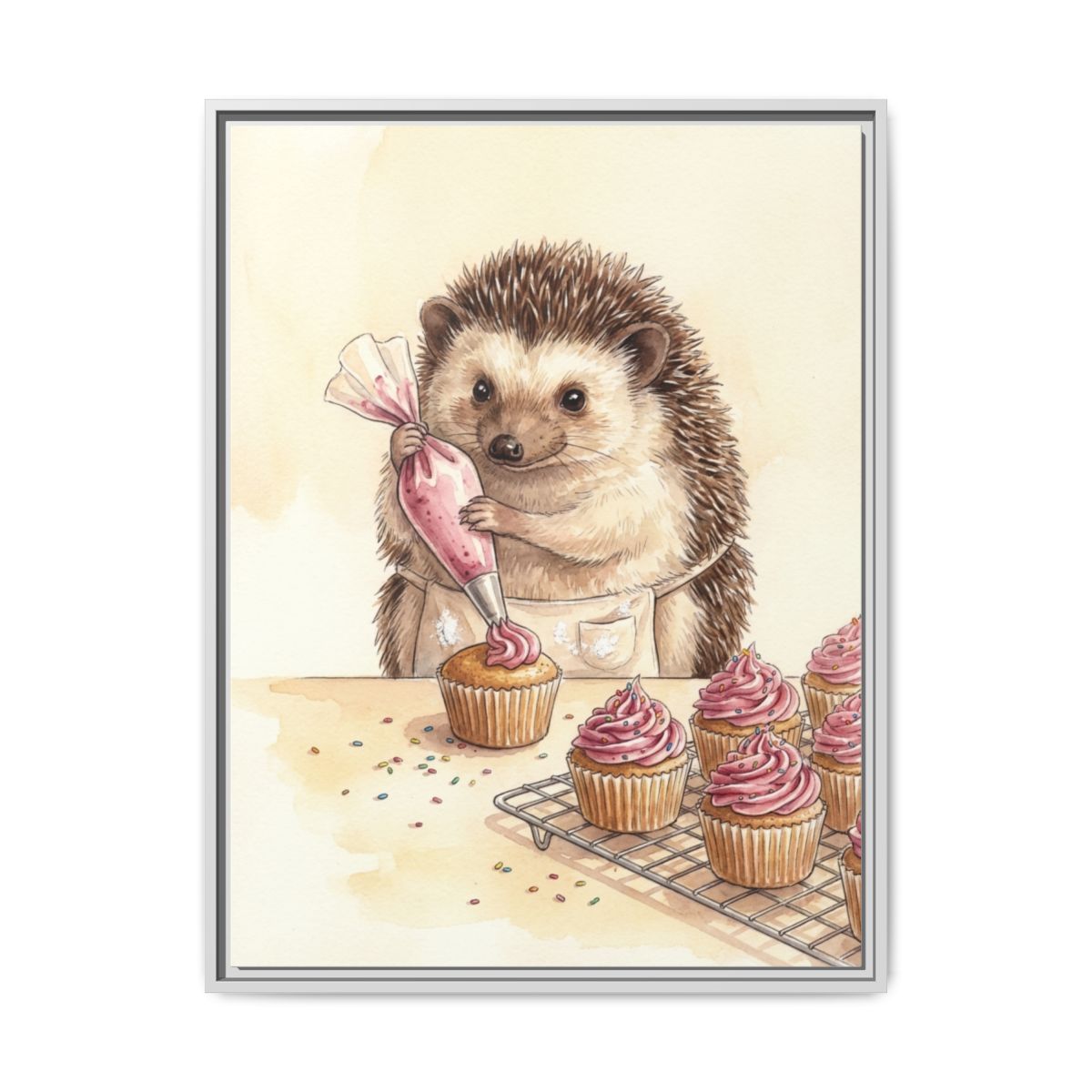 Hedgehog Baking Cupcakes Canvas Wall Art | Watercolor Kitchen Print | Cottage Dining Framed Decor — Thumbnail 4