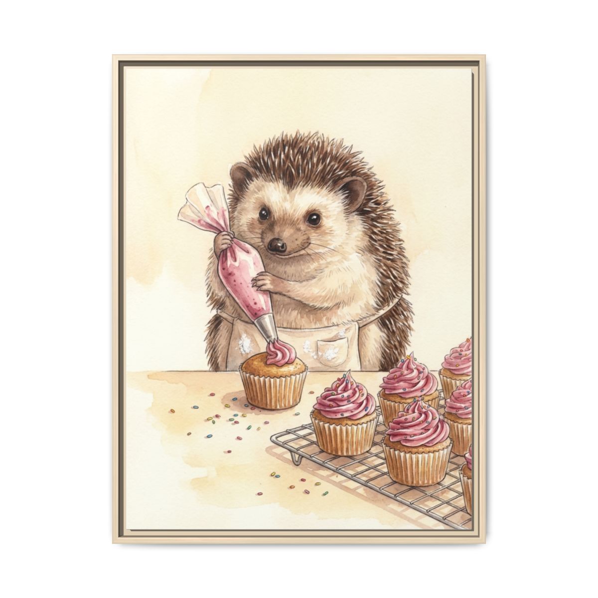 Hedgehog Baking Cupcakes Canvas Wall Art | Watercolor Kitchen Print | Cottage Dining Framed Decor — Thumbnail 5
